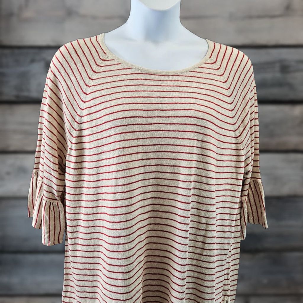 J. Jill J Jill Womens Knit Top Sz 3X Red Beige Stripe 3/4 Sleeve Linen Blend Shirt Womens Size XXL / US 16-18 / IT 52-54 - 1 Thumbnail