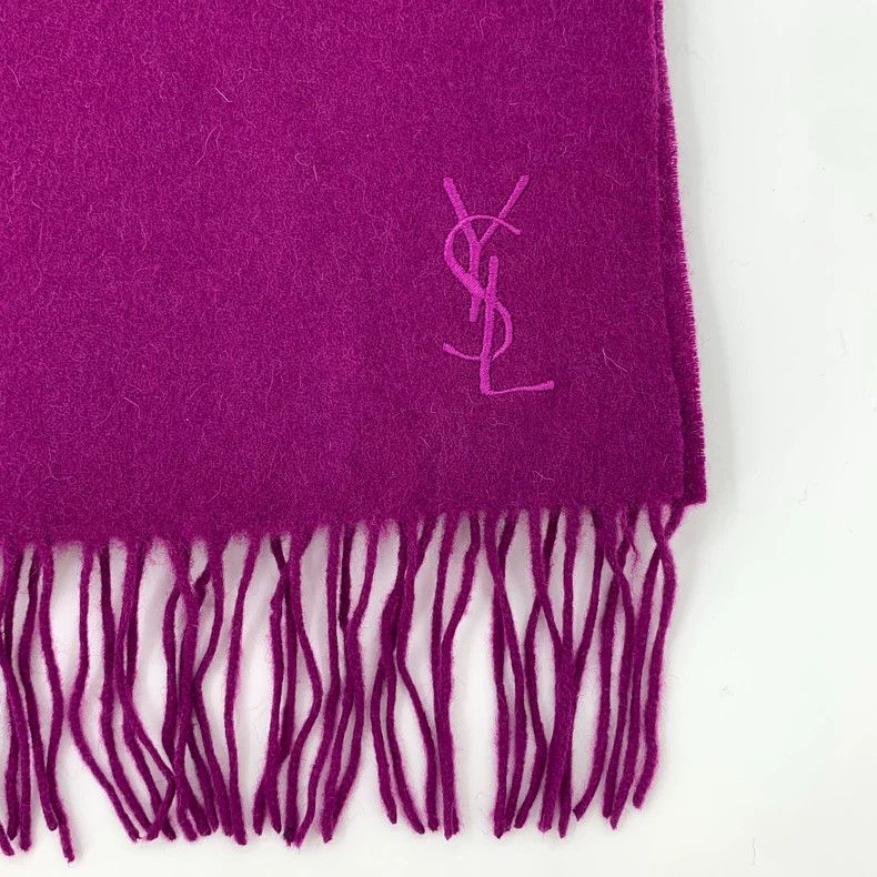 Saint Laurent Paris Saint Laurent Purple logo monogrammed embroidered wool frin Size ONE SIZE - 4 Thumbnail