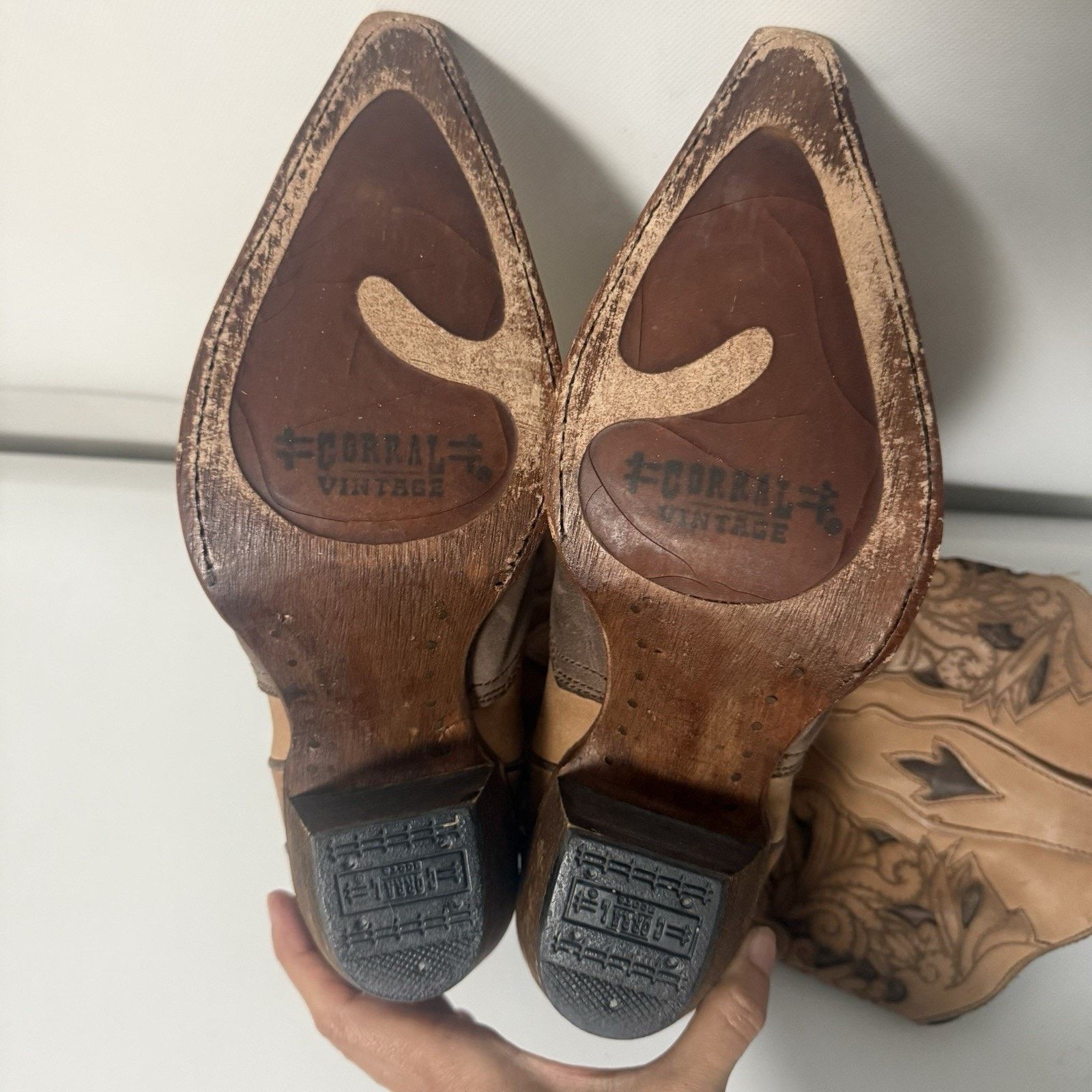 Corral Corral Brown Floral Inlay Snip Toe Cowgirl Western Boots Size US 8.5 / IT 38.5 - 11 Thumbnail
