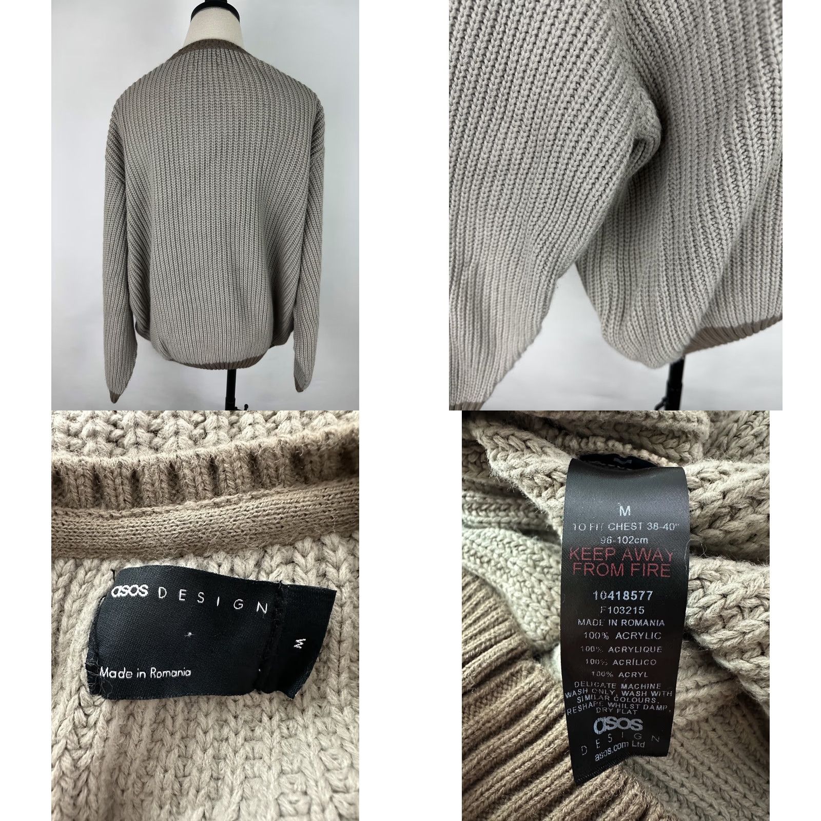 Asos VINTAGE ASOS Sweater Women's Medium Relaxed Beige Knit Acrylic Crew Neck Pullover Knit Solid 90s Grunge Bohemian Casual Mens Womens Size M / US 6-8 / IT 42-44 - 8 Thumbnail