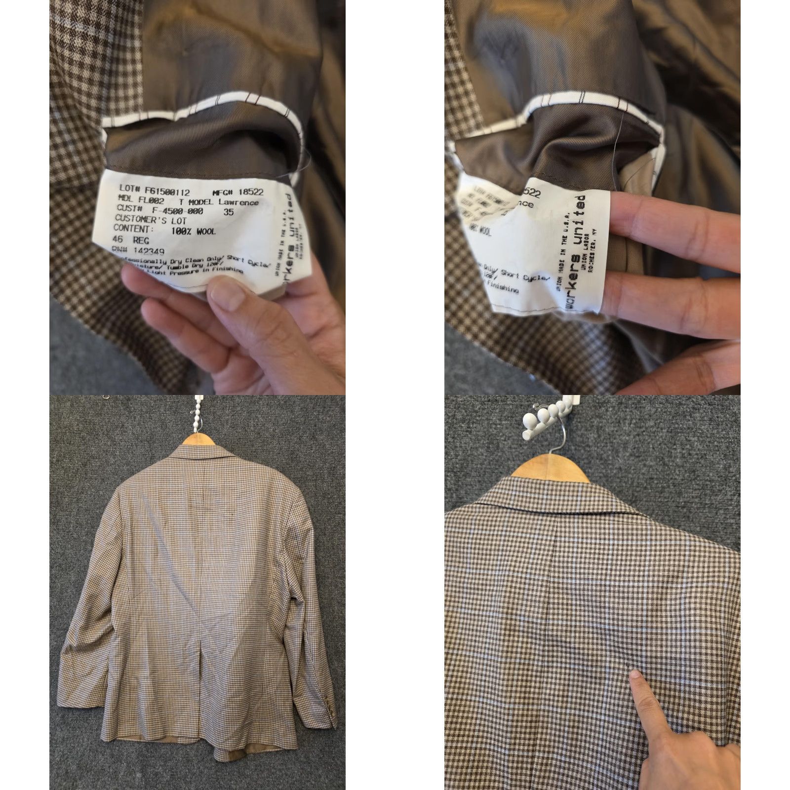 Vintage Hickey Freeman Blazer Sport Coat Mens 46 Brown Wool Check Tweed USA Jacket Jacket/Coat Length Regular Size 46R - 10 Thumbnail