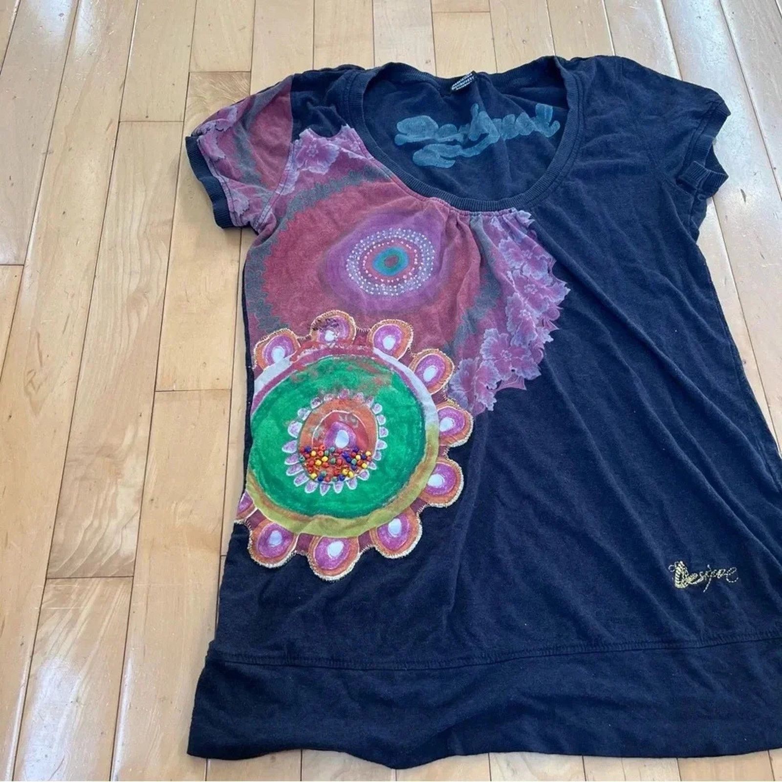 Desigual Desigual Beaded Short Sleeve Top Sz S Multicolored Boho Y2K Size S / US 4 / IT 40 - 4 Thumbnail