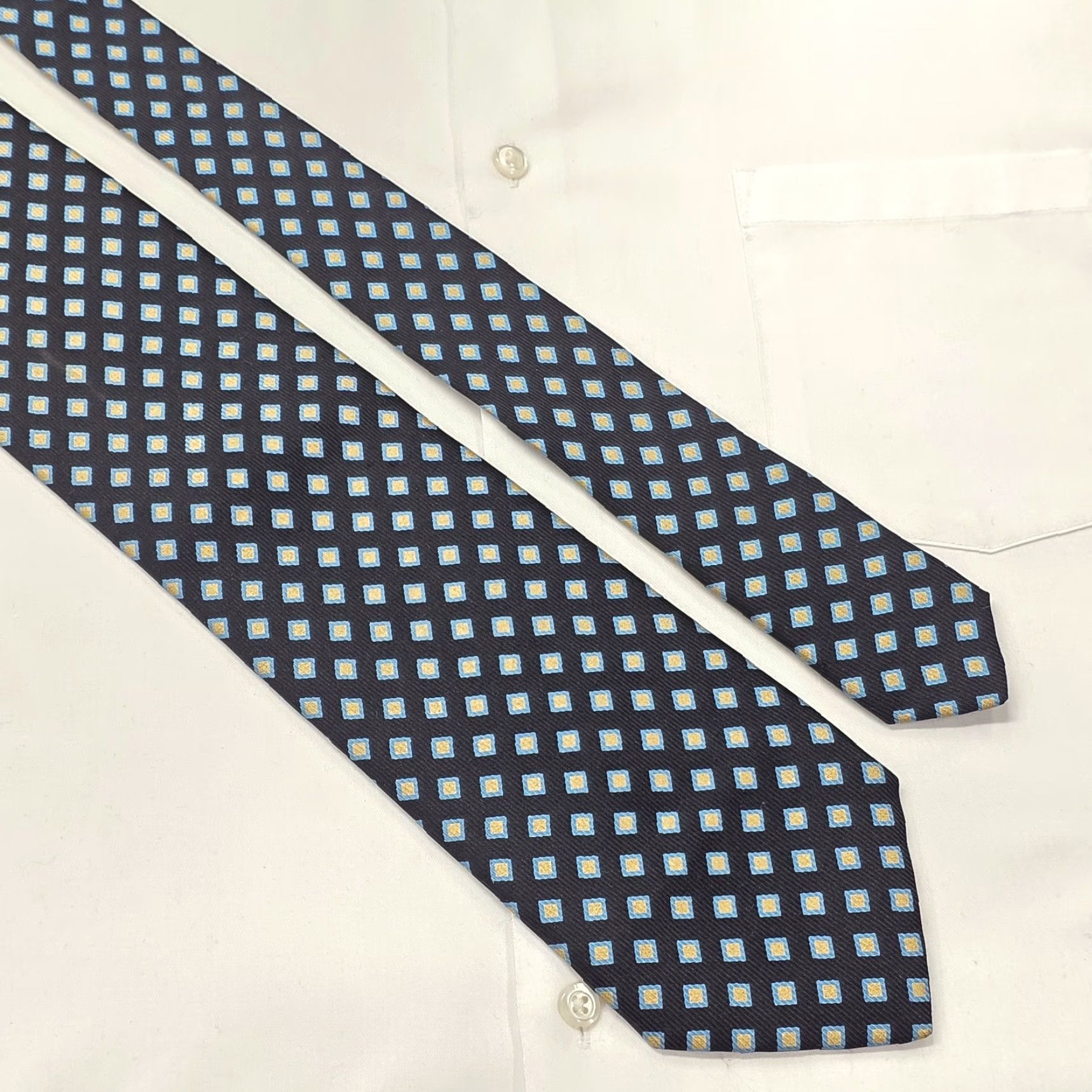 Brioni Brioni Necktie Mens Navy Blue Geometric Pattern 100% Silk Designer Satin Long 62" x 4" Italy Silk Tie - Mens Fashion Gift Size ONE SIZE - 2 Thumbnail