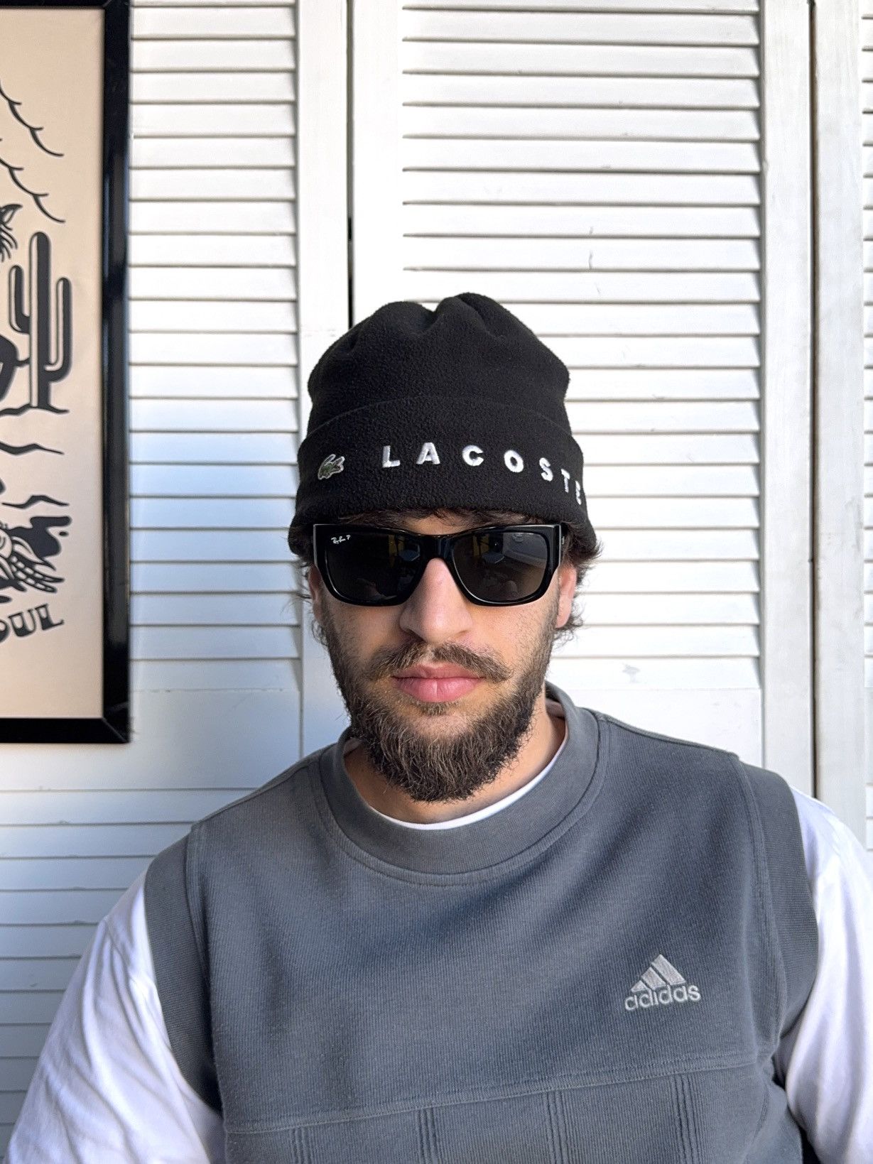 Lacoste Vintage Lacoste Beanie Fleece Hat Black Big Logo Size ONE SIZE - 1 Thumbnail
