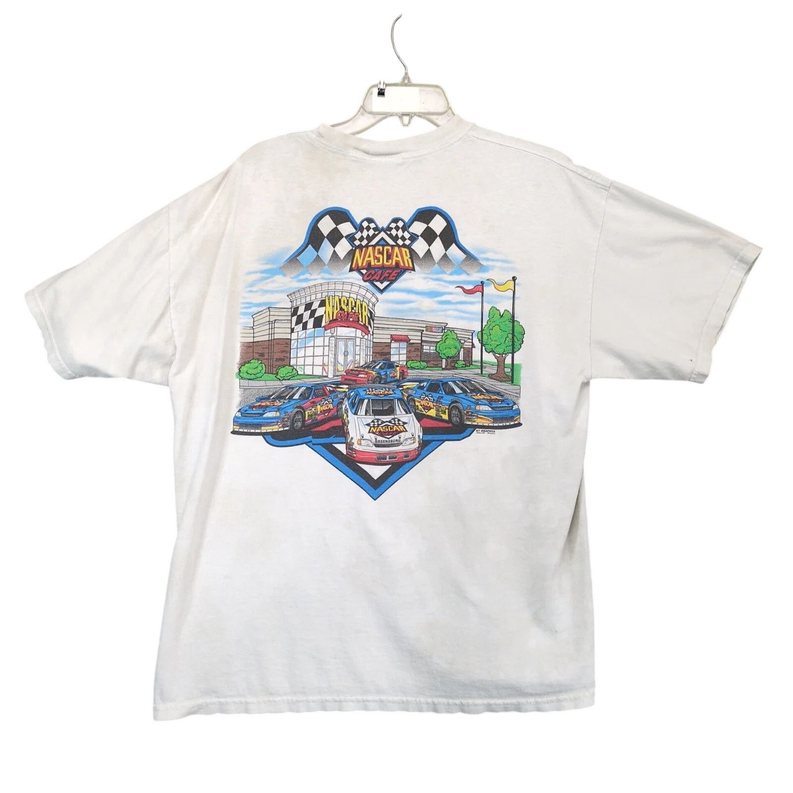 NASCAR Vtg NASCAR Cafe Greensboro NC Men's XL Double Sided T-Shirt Size US XL / EU 56 / 4 - 3 Thumbnail