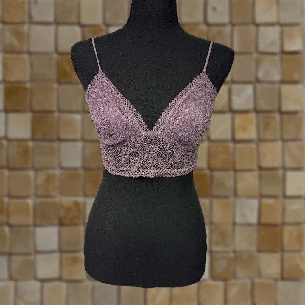 Victoria's Secret Victoria's Secret Long Line Bralette Strappy Lace Bra Crop Tank Crochet Medium Purple Size ONE SIZE - 1 Thumbnail