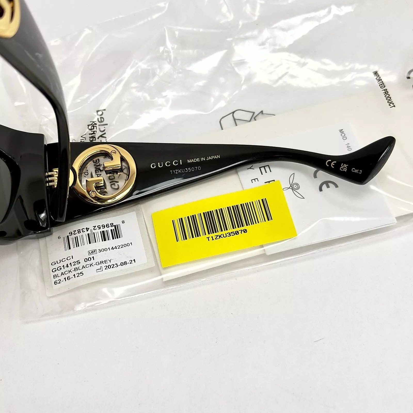 Gucci GUCCI 1412 Black Gold Logo Gg1412S Geometric Mask Wrap 001 Size ONE SIZE - 9 Thumbnail