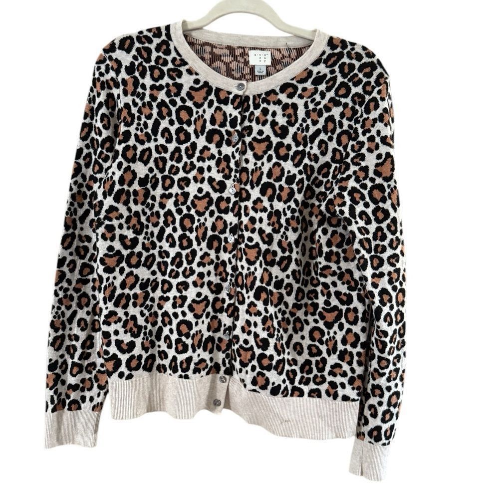 Other a new day Brown and Cream Cardigan Sweater with Animal Print Size L / US 10 / IT 46 - 9 Thumbnail