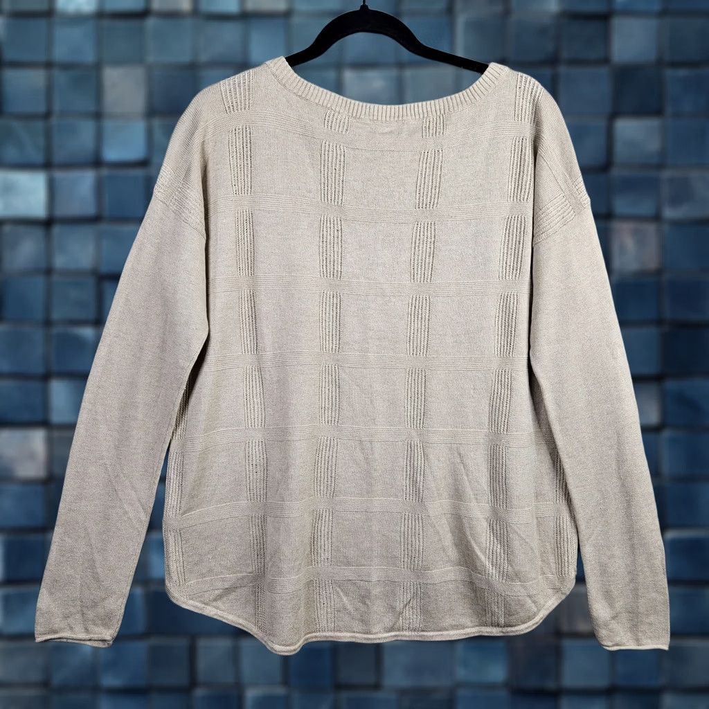 Vintage ATM Women’s Knit Sweater Long Sleeve Pull Over L Beige Cashmere Silk Wool Logo V-Neck All Seasons Regular Pullover Modern Shirt Mens Womens Boys Girls Size L / US 10 / IT 46 - 1 Thumbnail