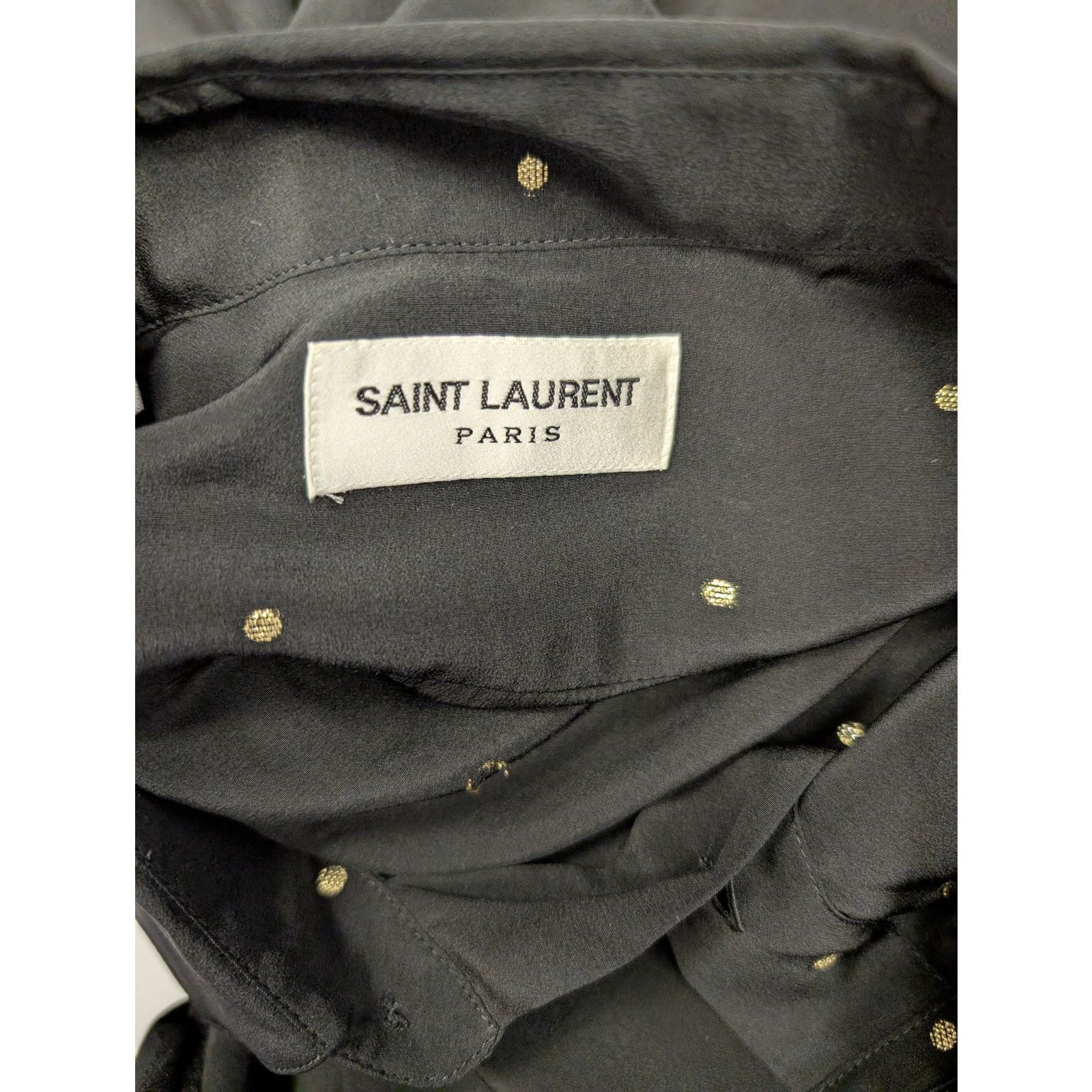 Saint Laurent Paris o1rshd1 Black with Gold Dots Button up Shirt in Black Size US M / EU 48-50 / 2 - 21 Thumbnail
