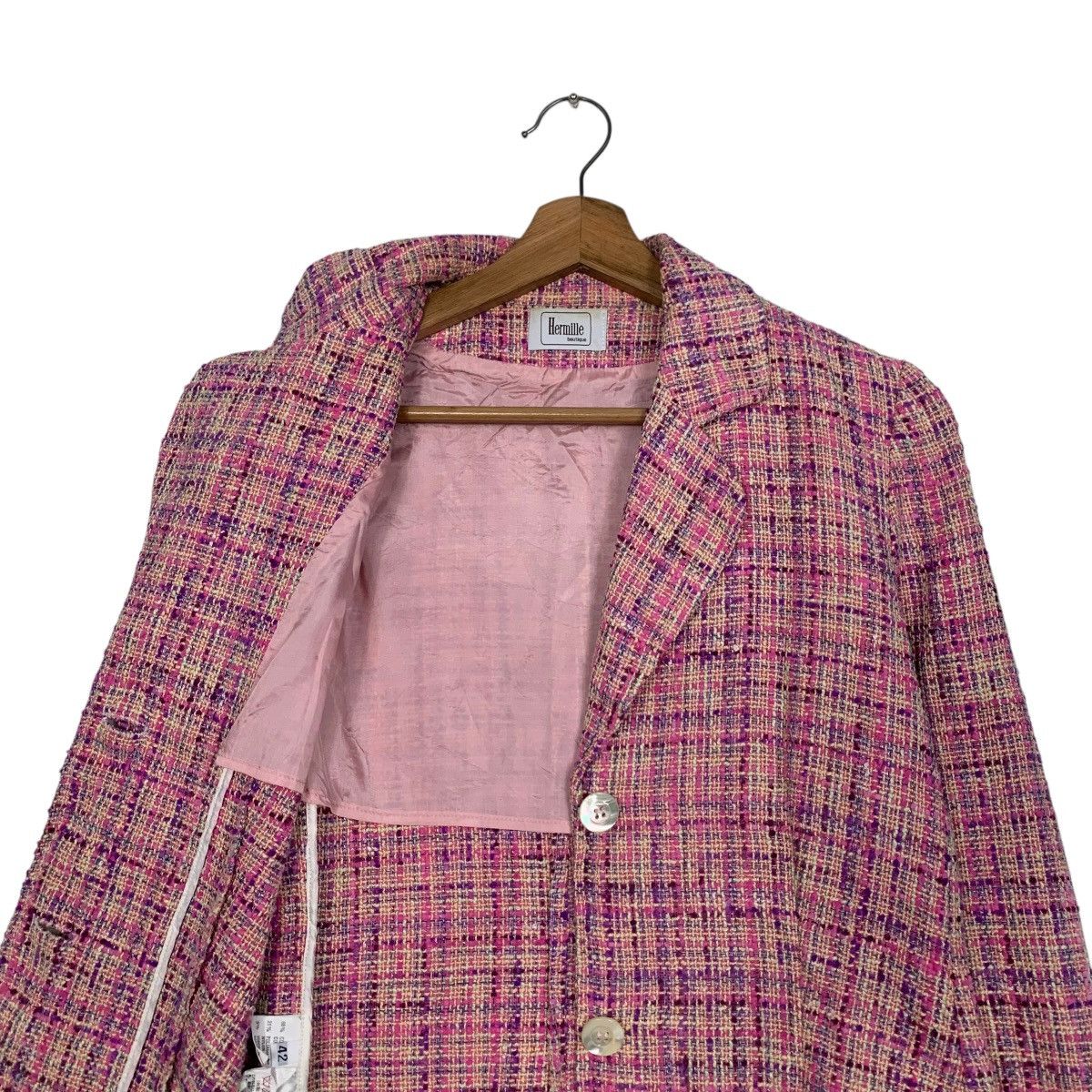 Vintage HERMILLE BOUTIQUE Pink Tweed Jacket #2747-C124 Size S / US 4 / IT 40 - 10 Thumbnail