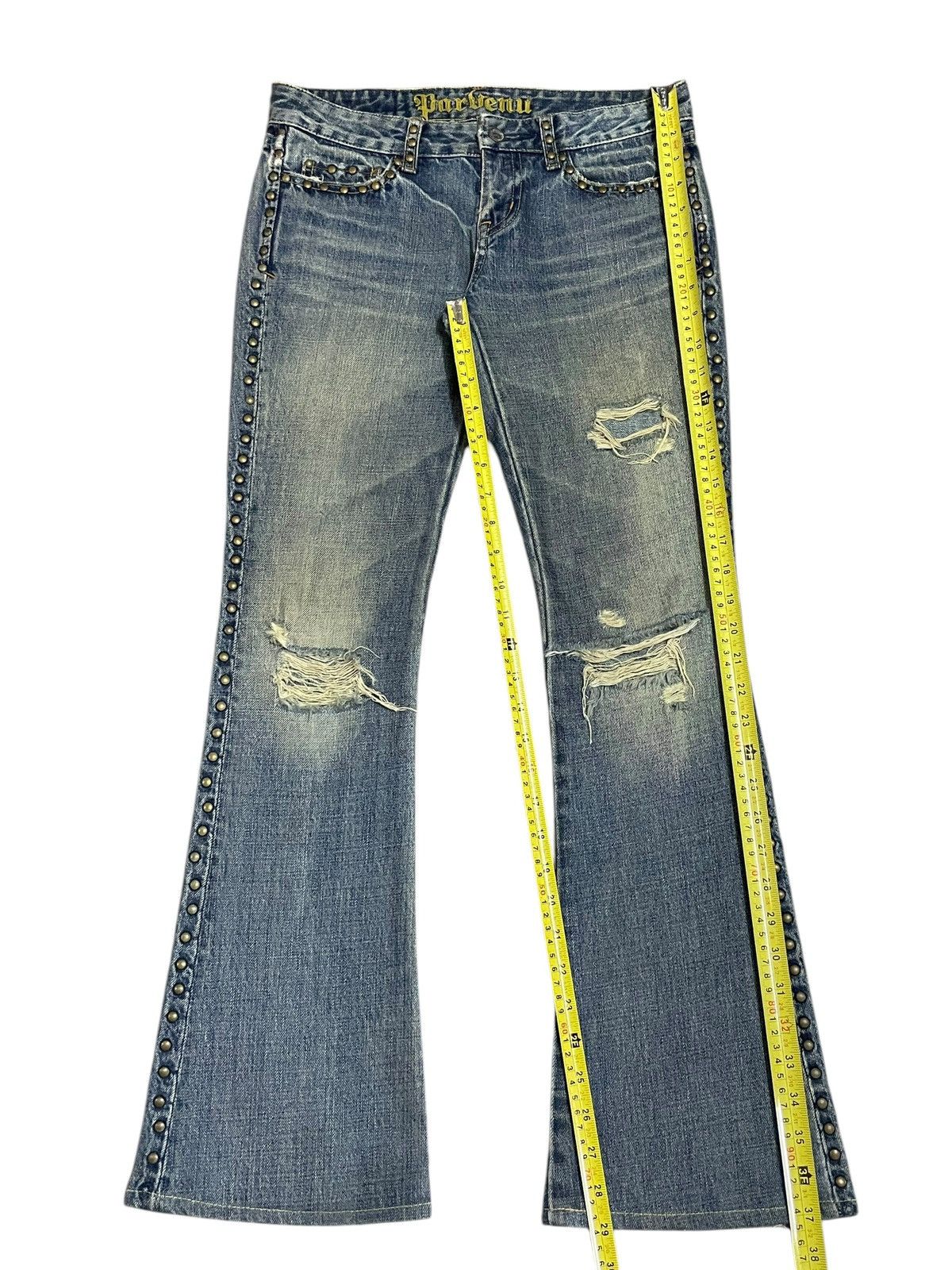 If Six Was Nine Vintage Japanese Crazy Rivet Mad Punk Distressed Flare Jeans Size 30" / US 8 / IT 44 - 25 Thumbnail