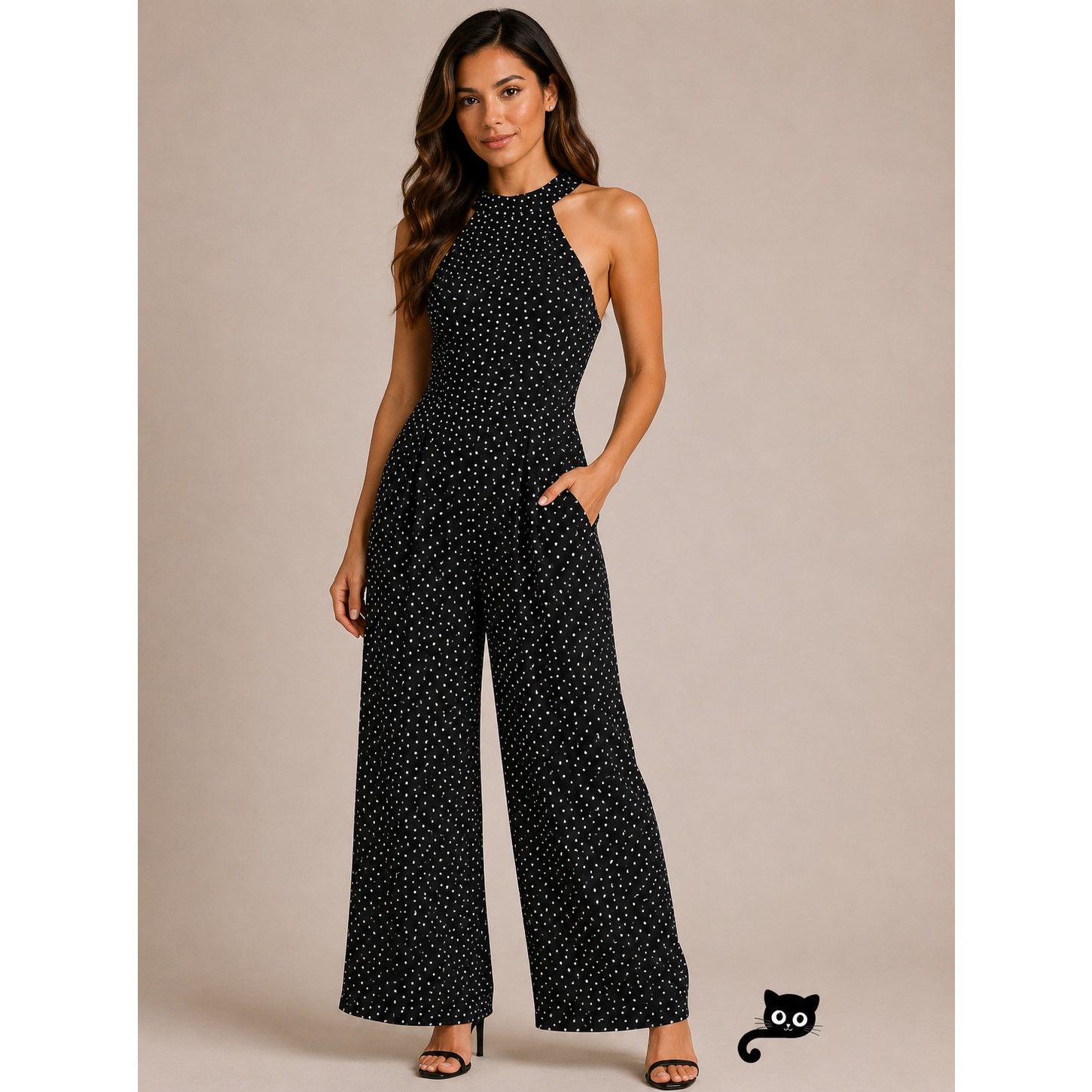 Other Audrey Halterneck Polka Dot Open Tie Back Pleat Leg Jumpsuit Size 27" / US 4 / IT 40 - 3 Thumbnail