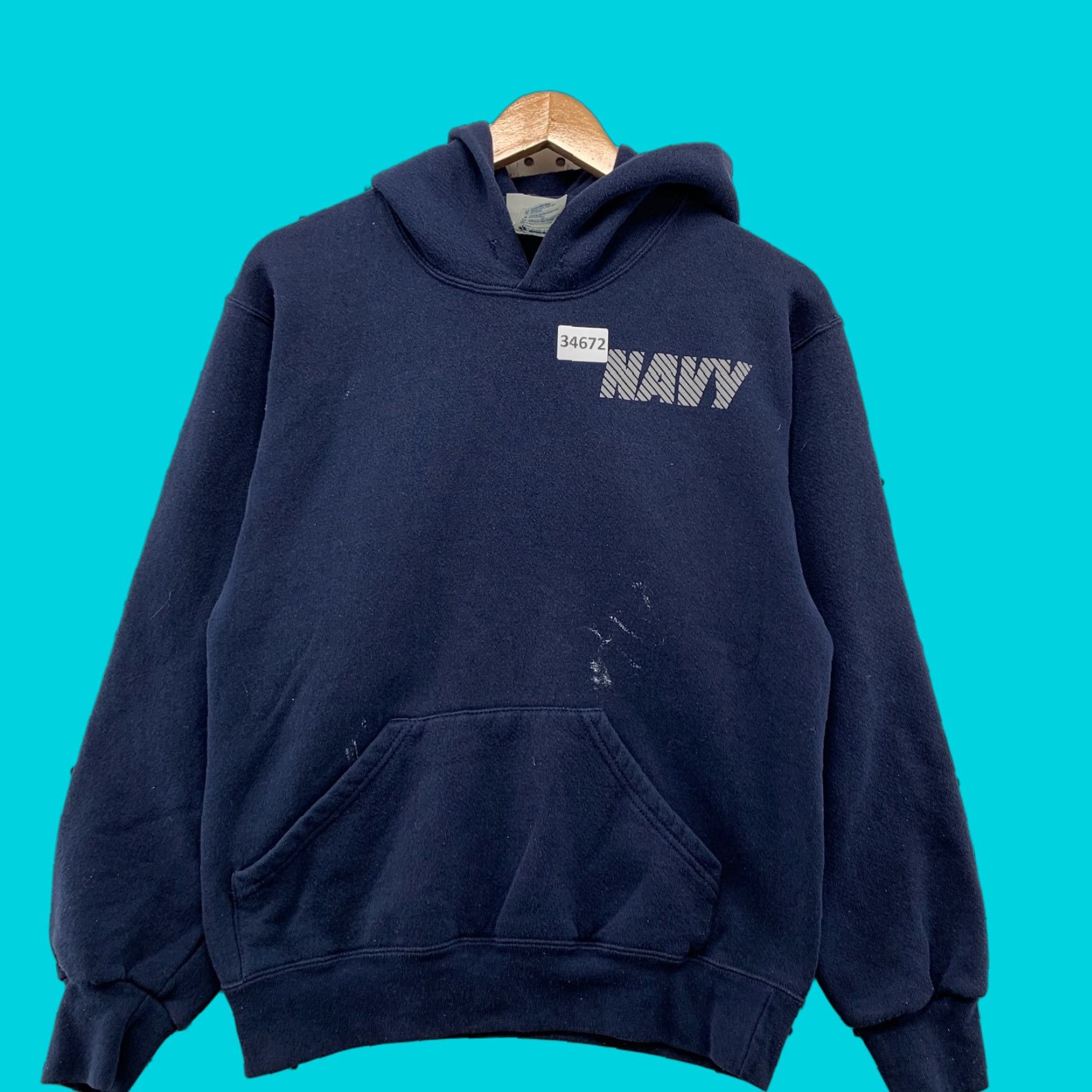 Spell VINTAGE US NAVY Hoodie Mens S Blue Reflective Spell Out 19x23.5 Sweatshirt Size US S / EU 44-46 / 1 - 1 Thumbnail
