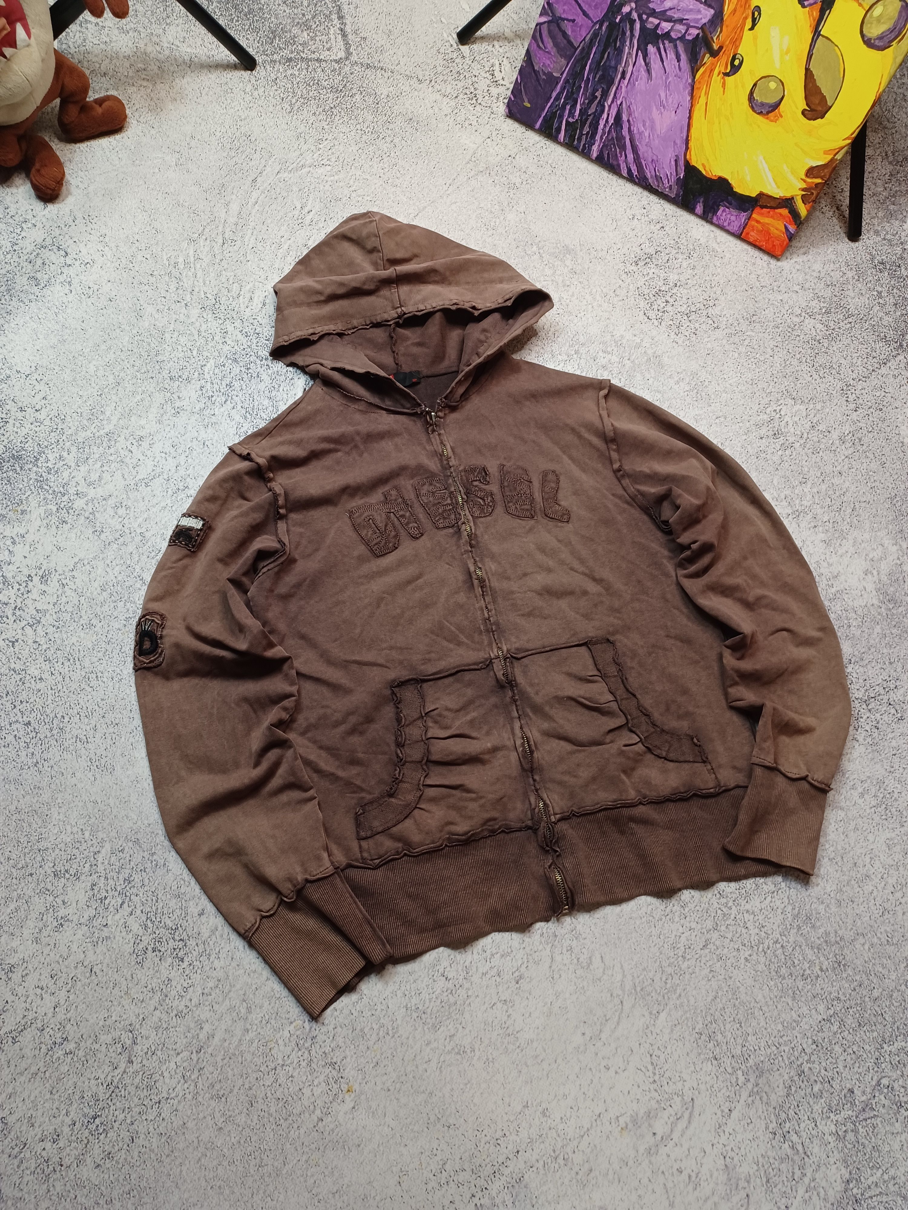 Diesel Y2K Diesel Distressed Zip-Up Hoodie Brown Avant-Garde Style Size L / US 10 / IT 46 - 1 Thumbnail