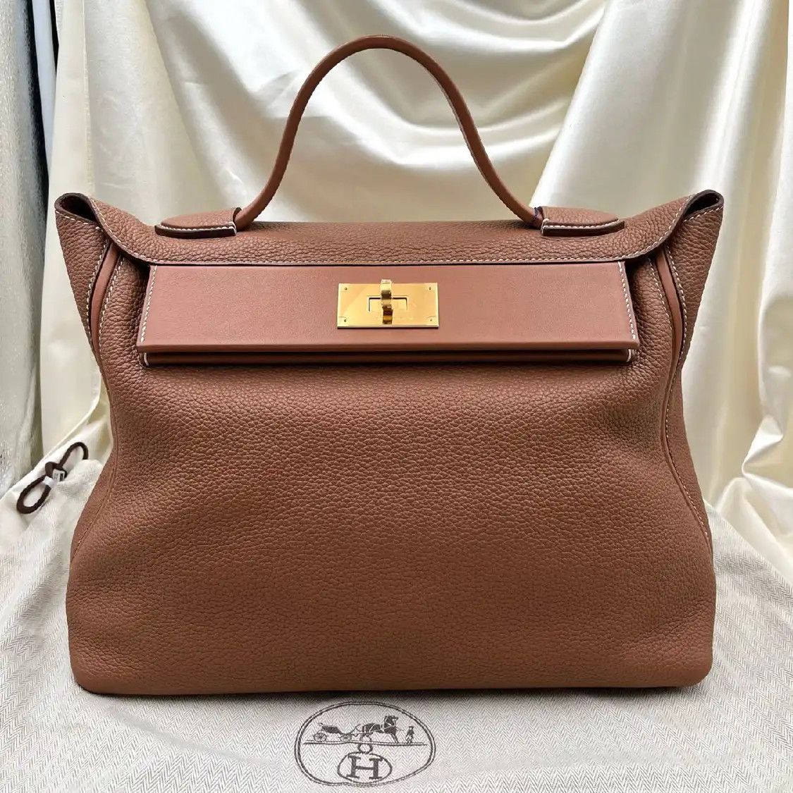 Hermes Hermes 24 35 brown cowhide leather handbag gold hardware Y Size ONE SIZE - 1 Thumbnail