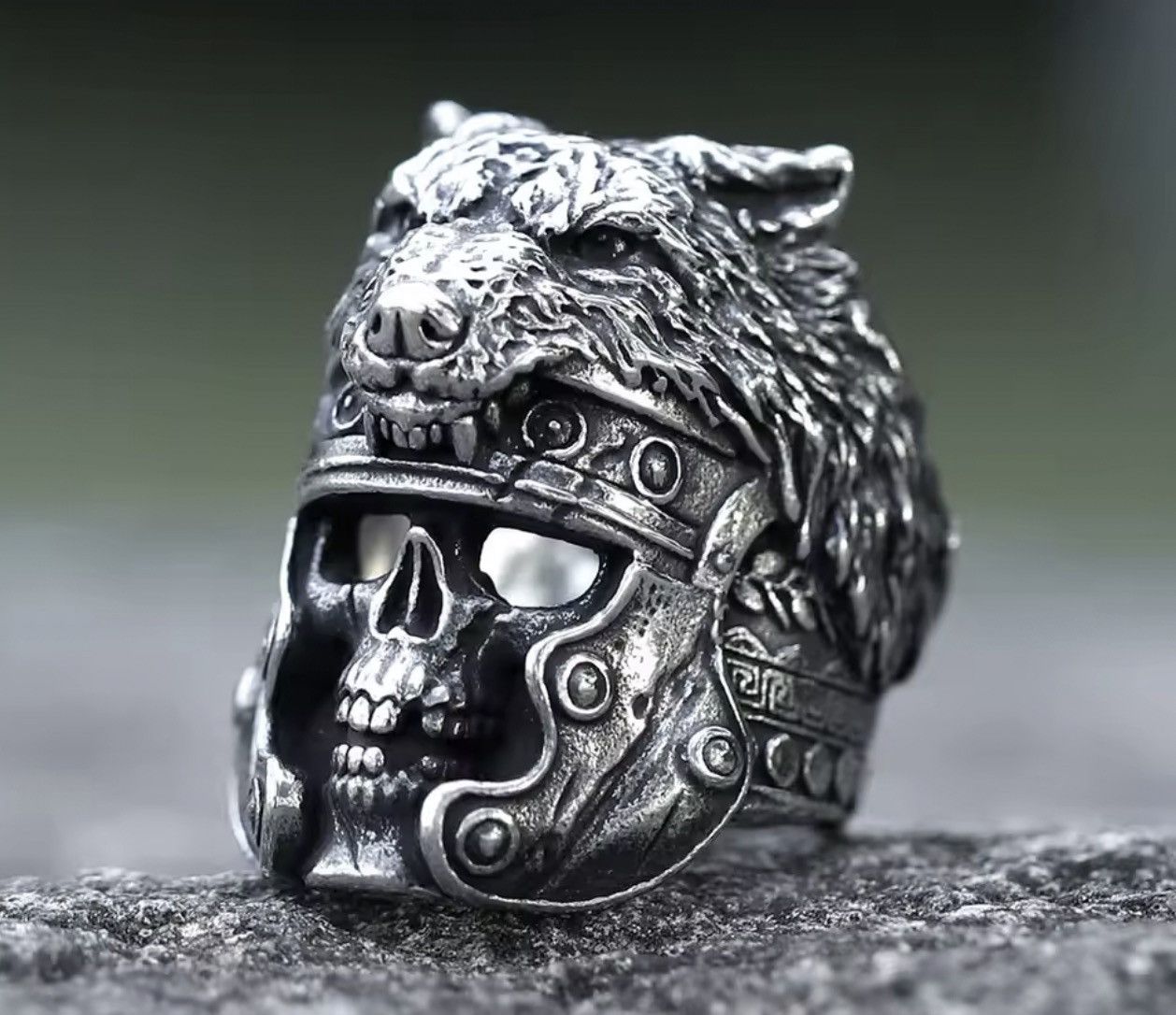 Jewelry wolf and skull viking ring gothic Size 8-13 Size ONE SIZE - 1 Thumbnail