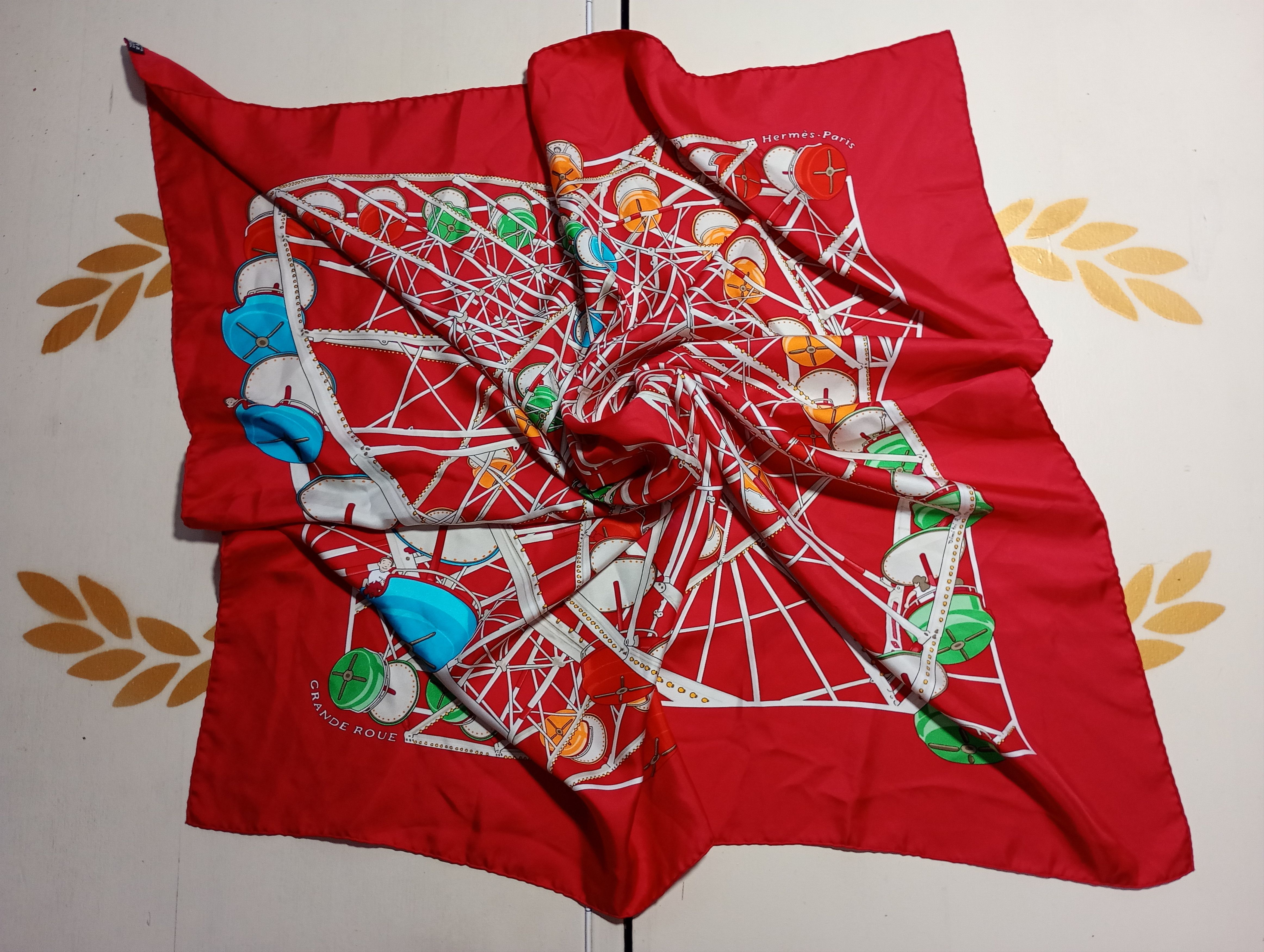 Hermes Hermès Red Grande Roue Carousel 90cm Silk Scarf Size ONE SIZE - 16 Thumbnail