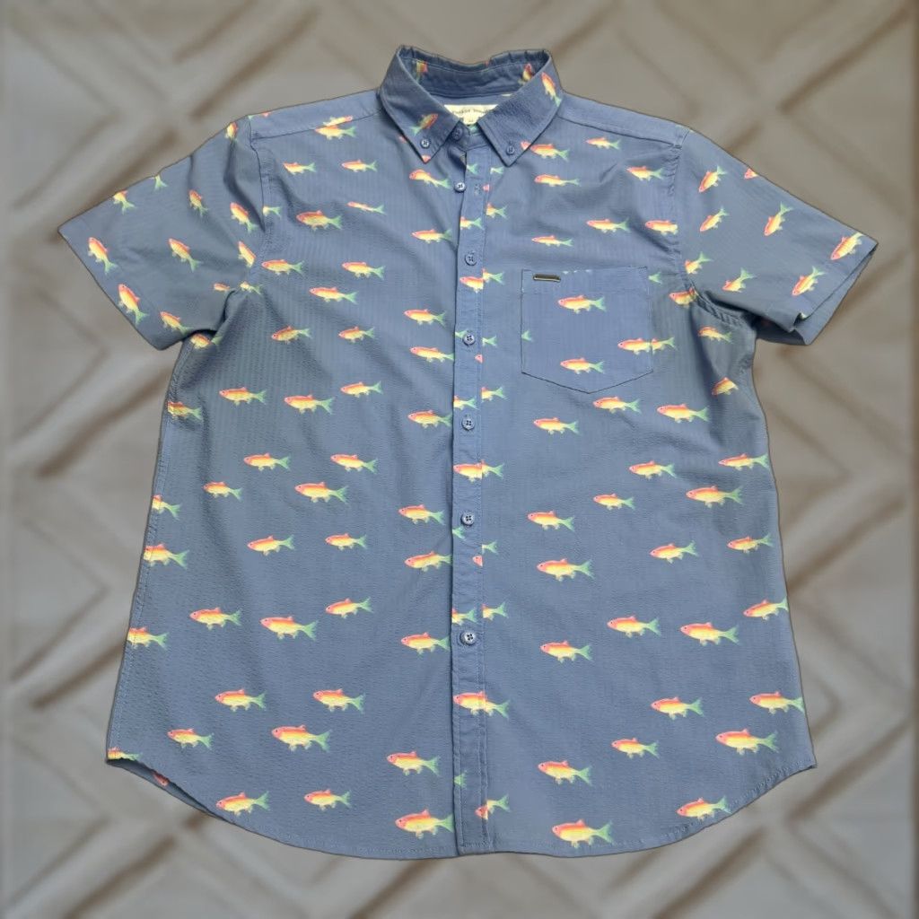 Vintage Vintage Summer Button-Up Shirt Mens M Blue Short Sleeve Fish Print Beach Casual Summer Size US M / EU 48-50 / 2 - 1 Thumbnail