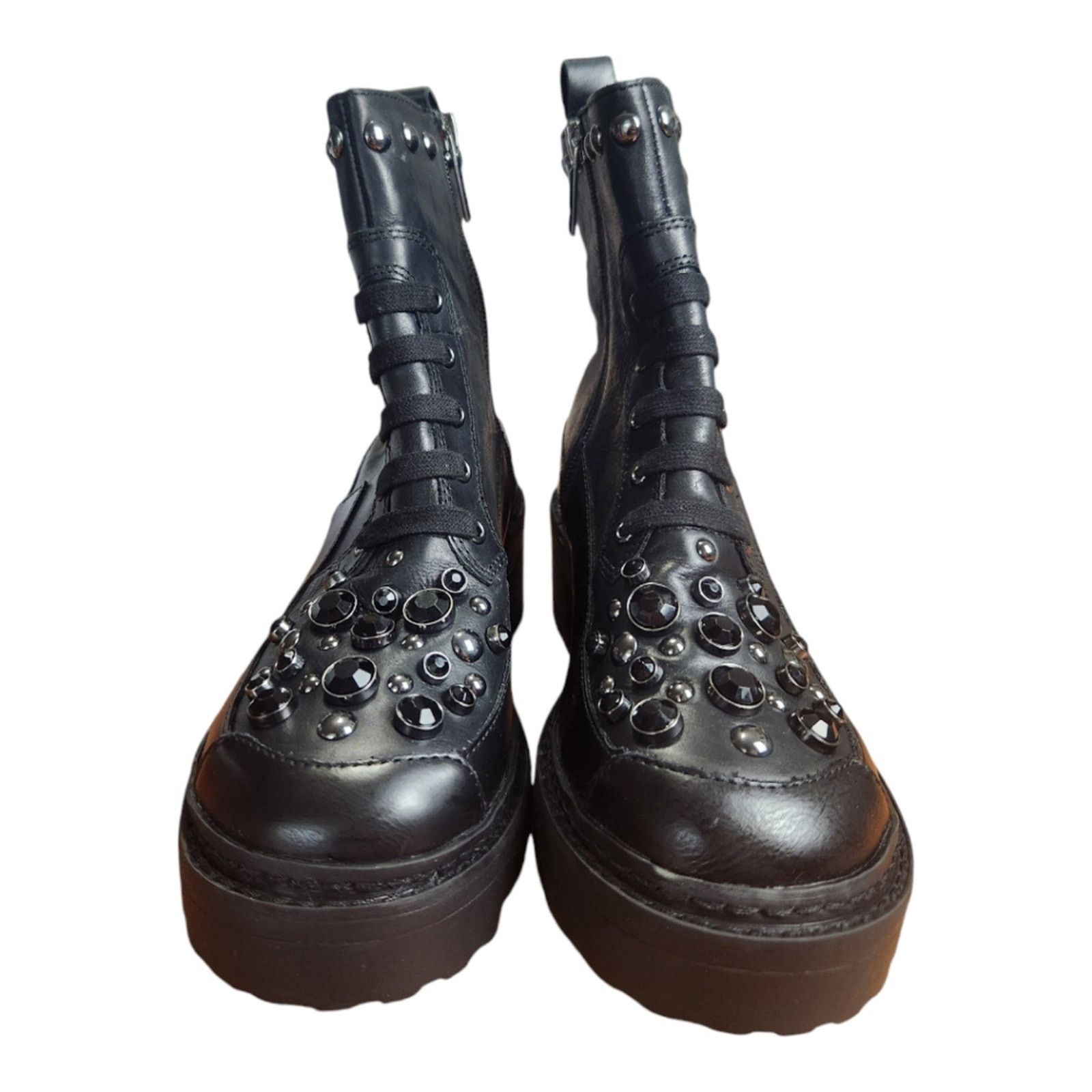 Karl Lagerfeld Karl Lagerfeld Breck Studded Leather Boots Chunky Black Sz 6 Size US 6 / IT 36 - 3 Thumbnail