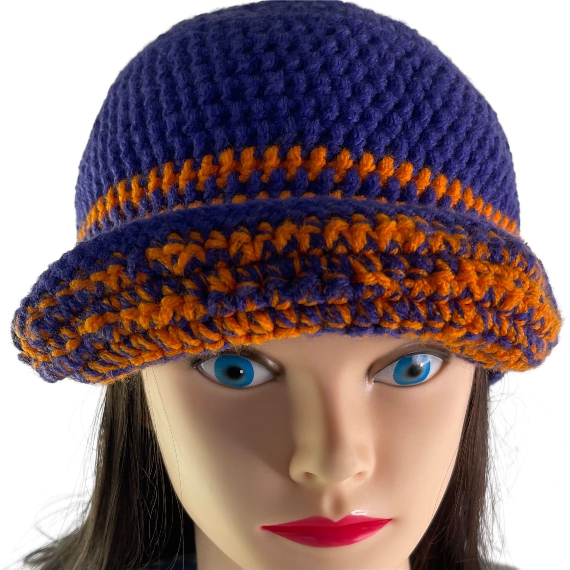 Handmade Crochet Baseball Cap Summer Hat Purple and Orange Adult Size Size ONE SIZE - 4 Thumbnail