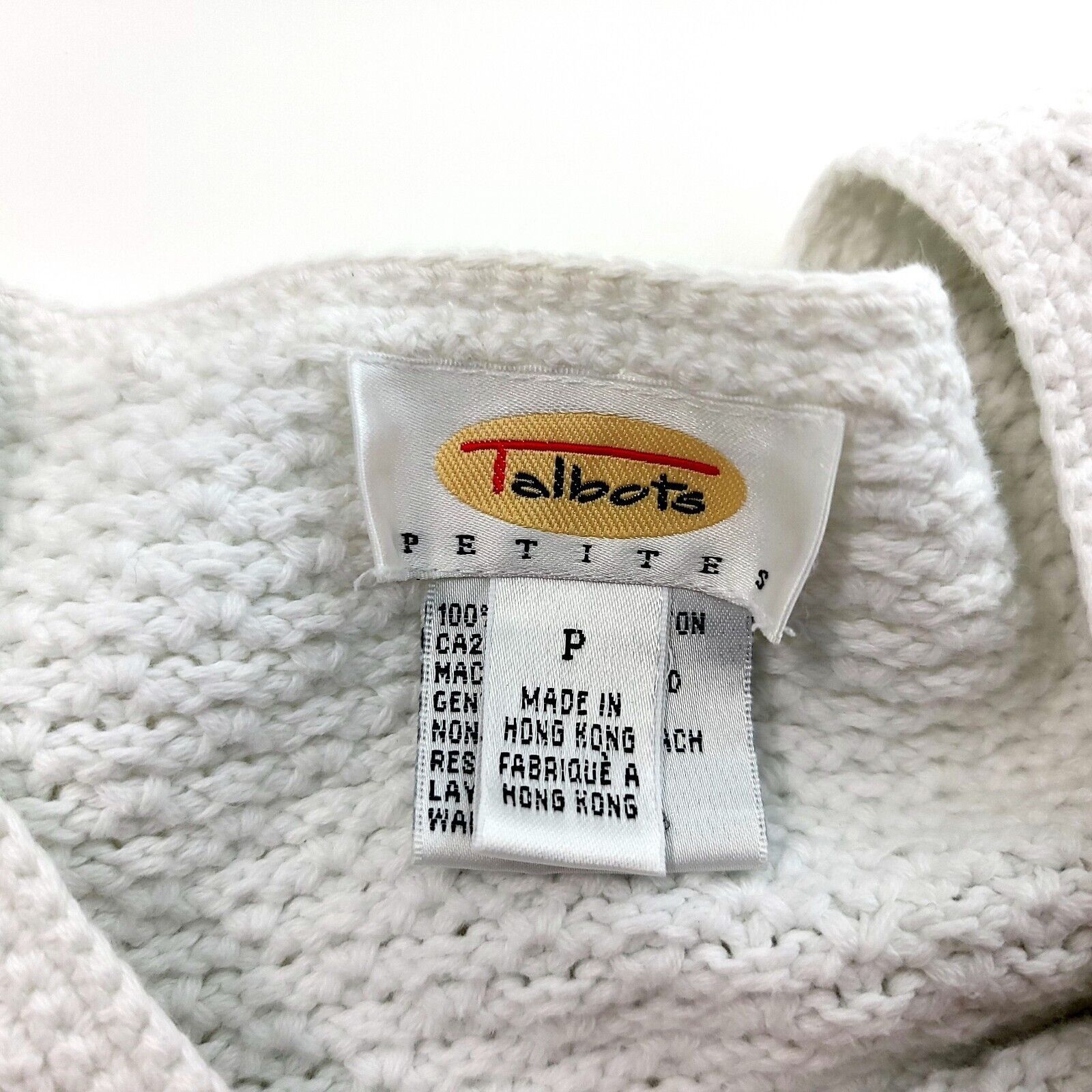 Talbots Damaged Stained Talbots Petite P White Cotton Cable Knit Swe Size XS / US 0-2 / IT 36-38 - 7 Thumbnail