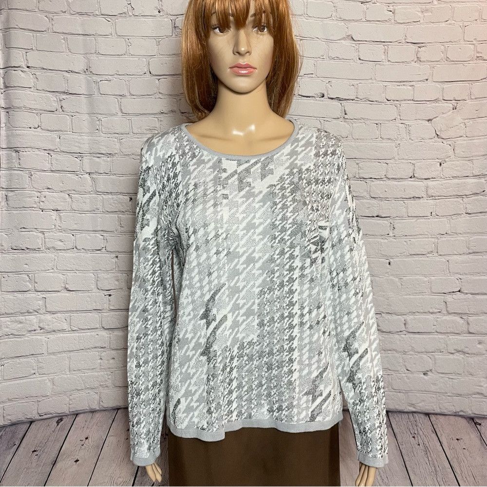 Other NWT New Basler Houndstooth Cotton Viscose Knit Sweater Top Size L / US 10 / IT 46 - 2 Thumbnail