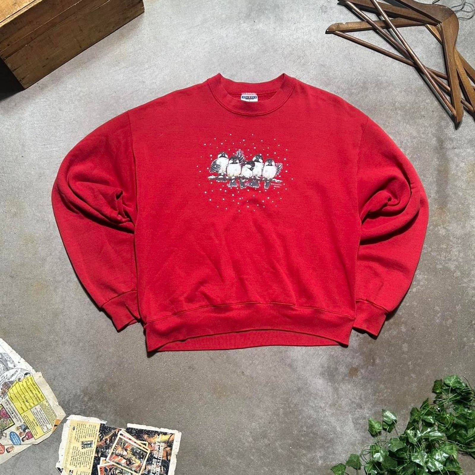 Jerzees Vintage 90s Morning Sun Birds Snow Crewneck Red Sweatshirt Size L / US 10 / IT 46 - 1 Thumbnail