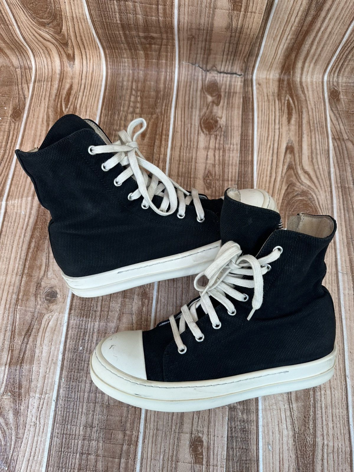 Rick Owens Rick Owens DRKSHDW Canvas Ramones Black Milk Low tops Size US 8.5 / IT 38.5 - 9 Thumbnail
