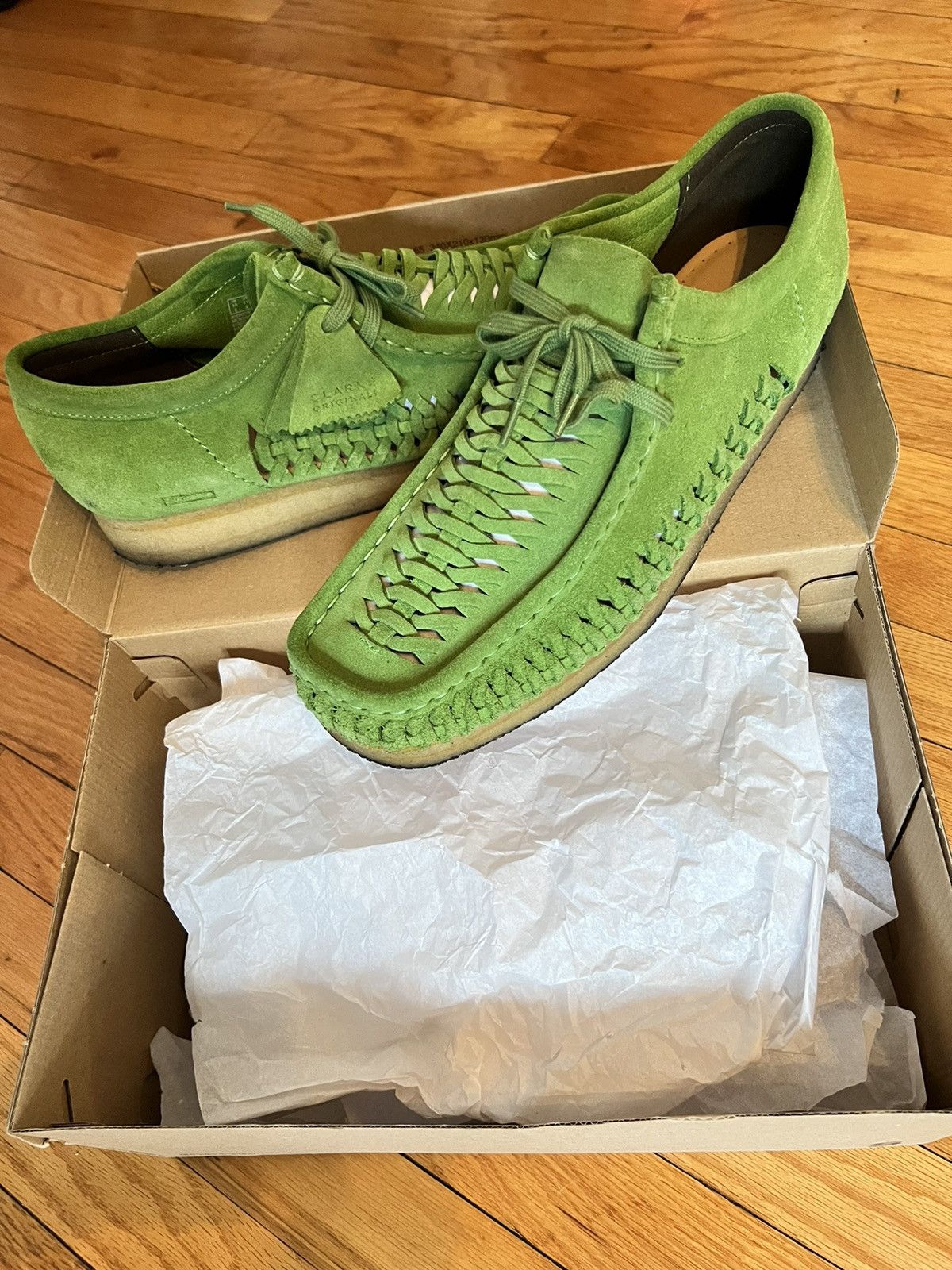 image of Clarks x Supreme Wallabee Weave Shoes in Green Suede, Men's (Size 11)