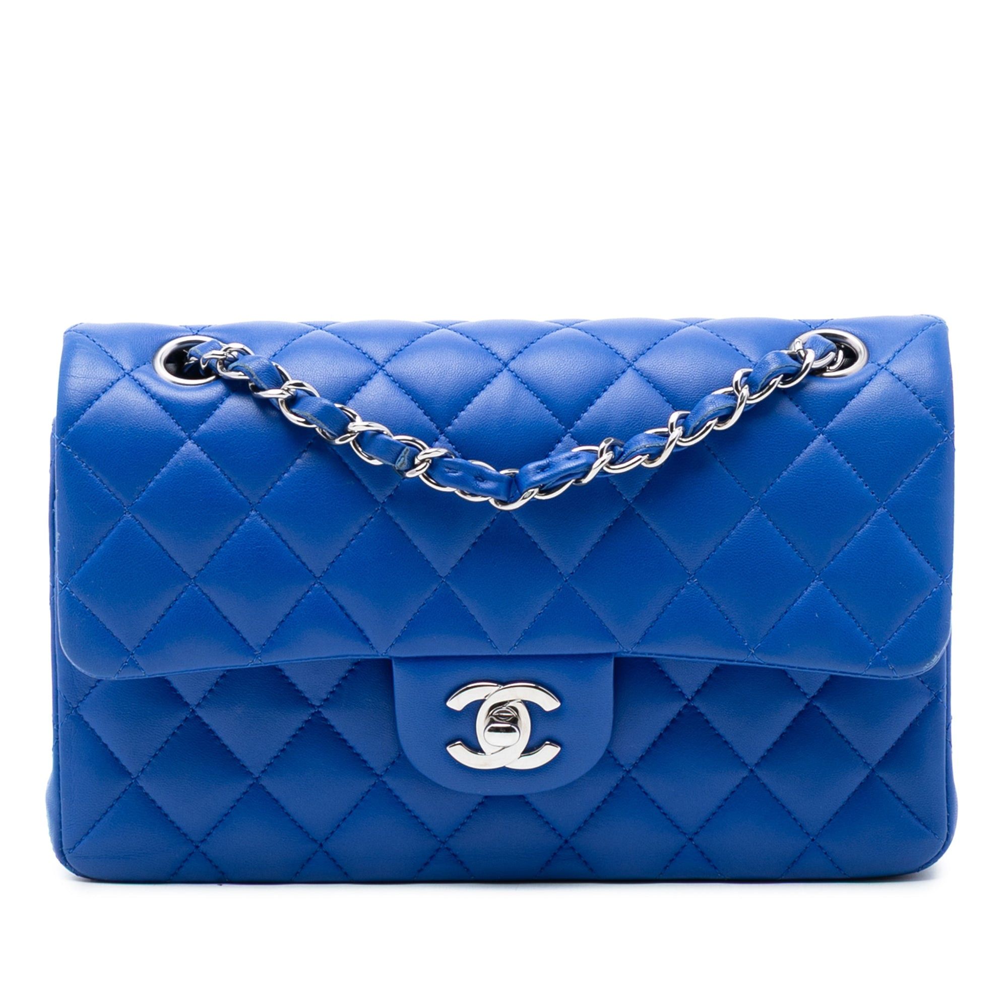 Chanel Small Classic Lambskin Double Flap in Blue, Women's