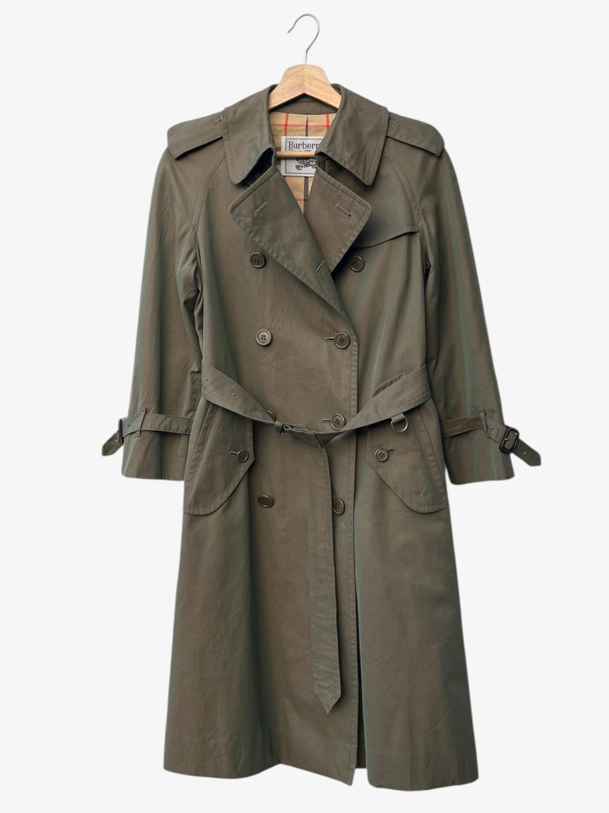 Burberry 80s/90s Burberrys Trench Coat Classic Double Breasted Olive Size S / US 4 / IT 40 - 3 Thumbnail