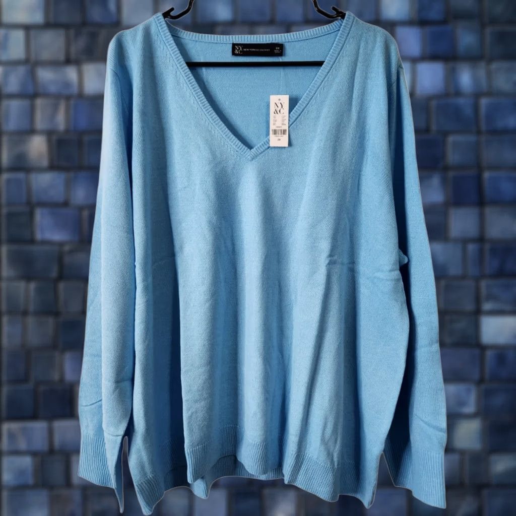 Vintage NY&Co Womens 3X Sweater V-Neck Pullover Acrylic Blue Shirt (Pullover) Size XXL / US 16-18 / IT 52-54 - 1 Thumbnail