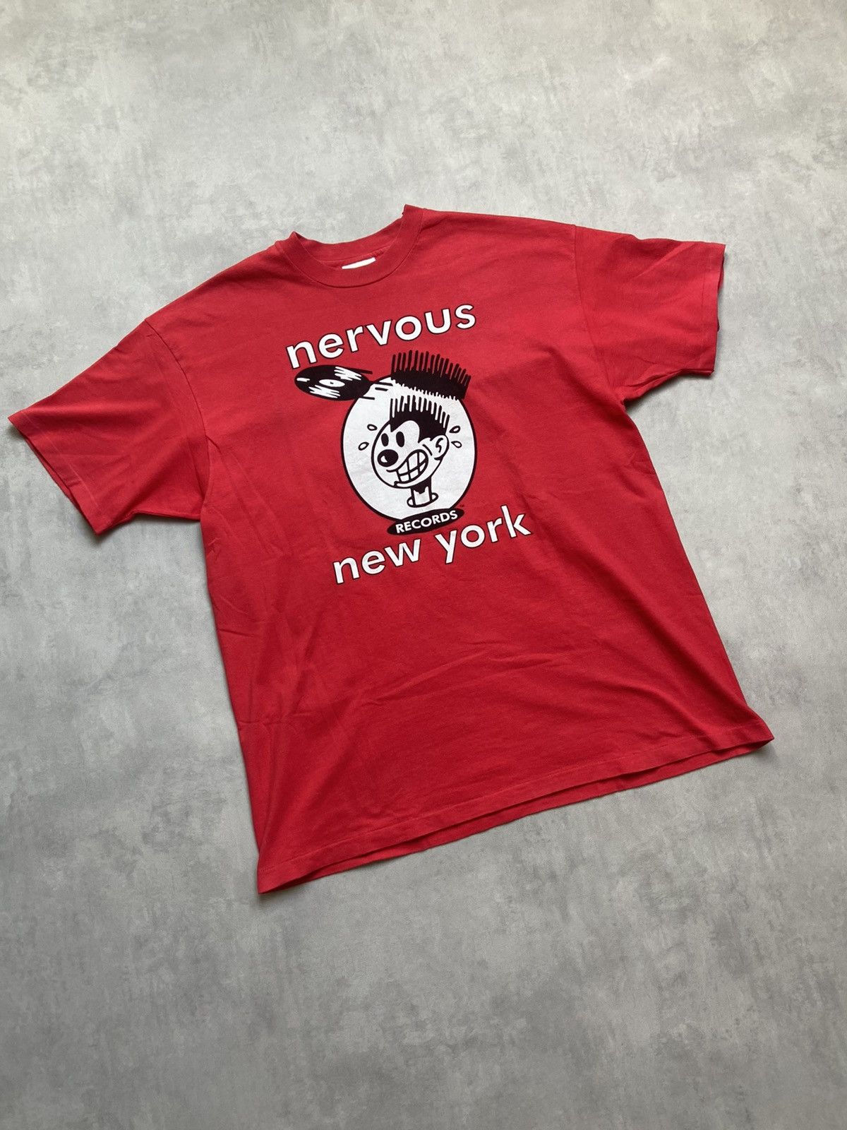 Band Tees 90’s vintage og nervous records new york red tee made in usa Size US XL / EU 56 / 4 - 2 Thumbnail
