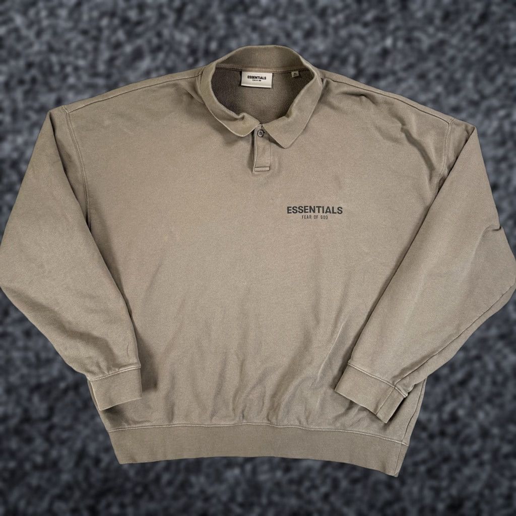 ESSENTIALS Fear Of God Polo Shirt Mens XL Brown Logo Long Sleeve Relaxed Shirt Mens XL Brown Logo Graphic Print All Seasons Casual