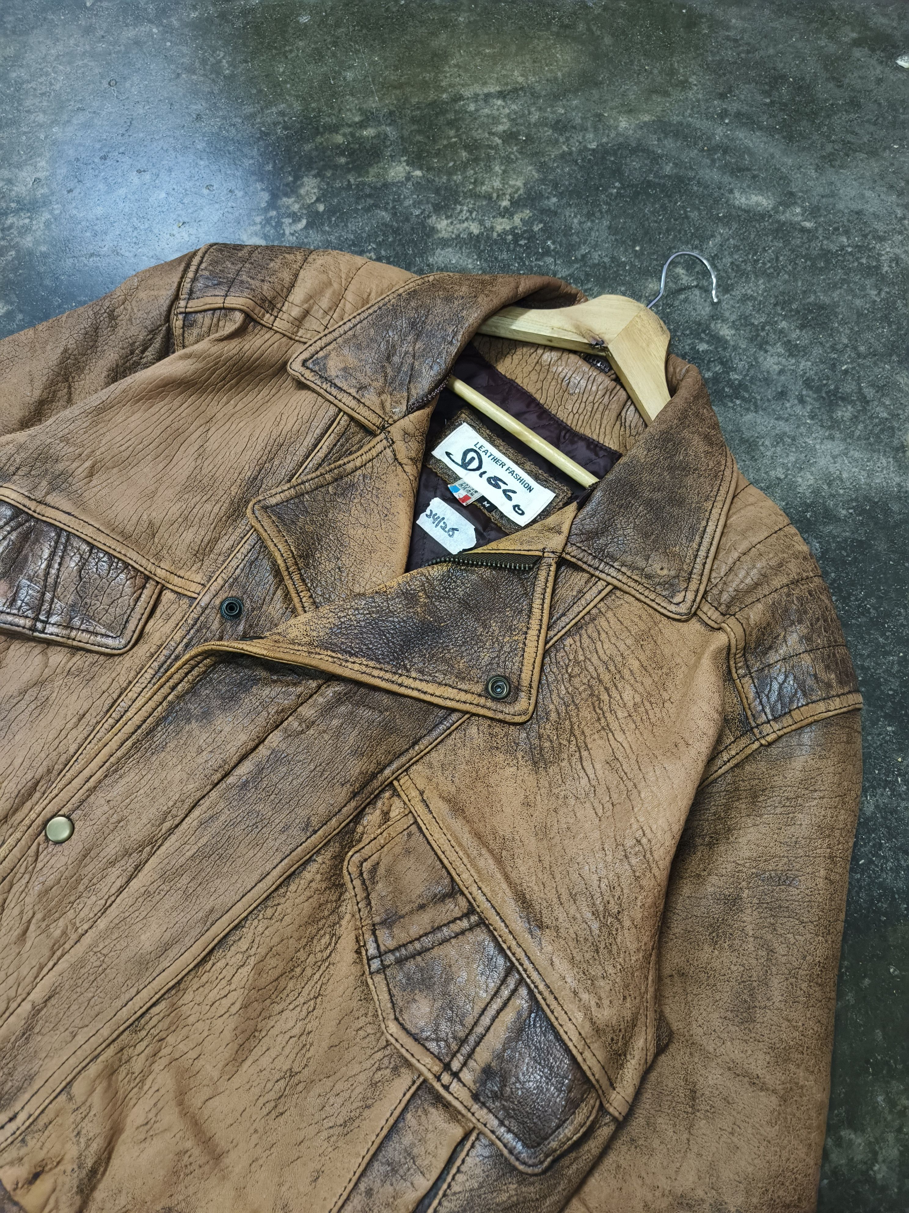 Vintage DISCO REAL LEATHER DOUBLE COLLAR BOMBER JACKET Size US M / EU 48-50 / 2 - 3 Thumbnail