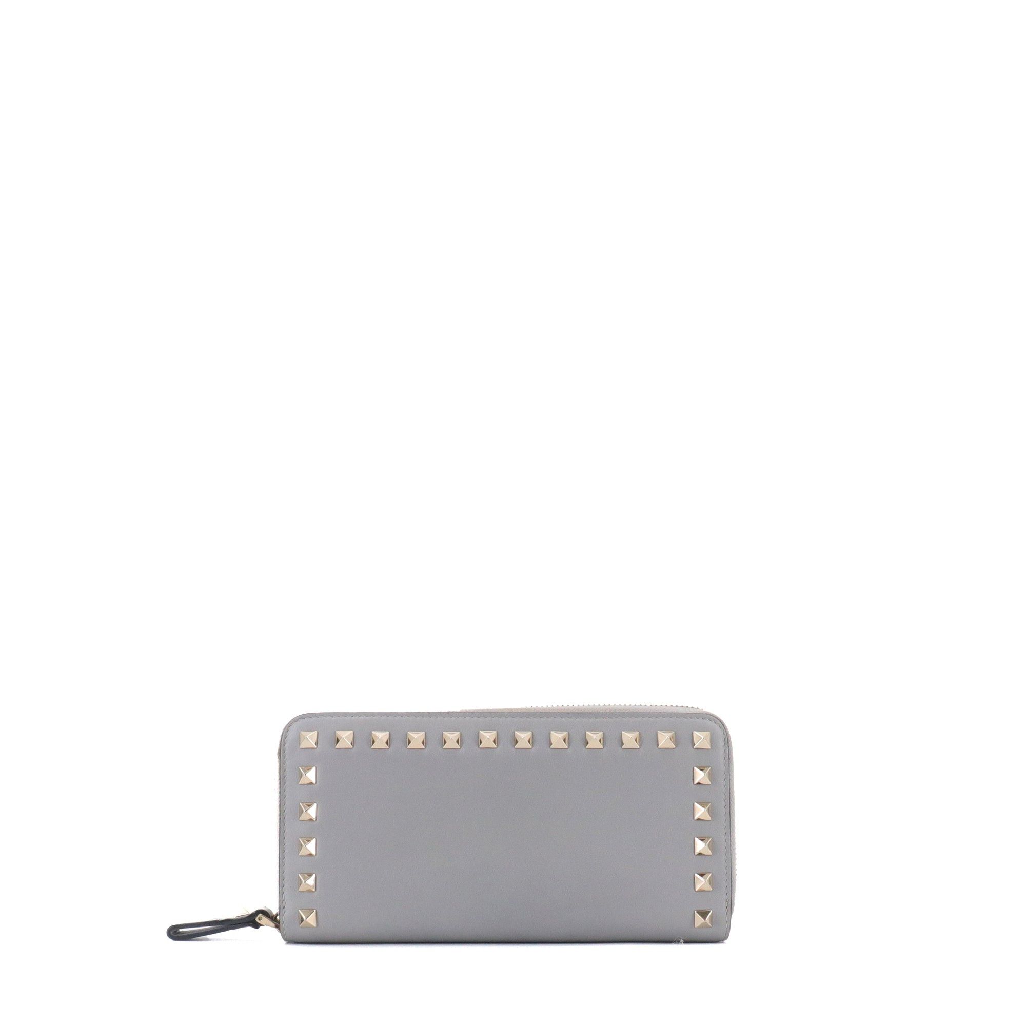 Valentino VALENTINO - Valentino Rockstud wallet in gray leather with studs Size ONE SIZE - 1 Thumbnail