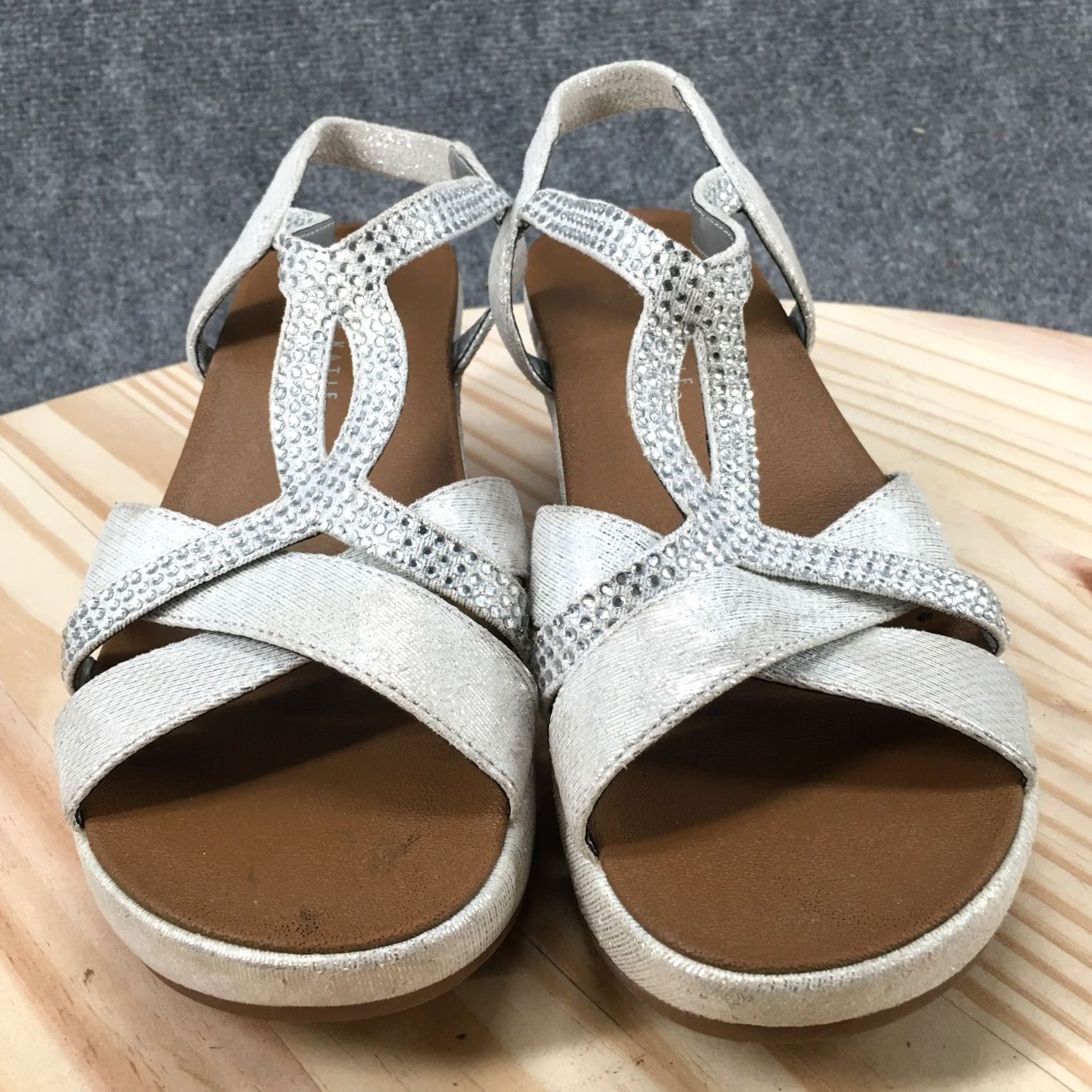 Vintage Kelly & Katie Sandals Calasy Strappy Wedge Beige Fabric Slip On Womens 8 M Shoes Size US 8 / IT 38 - 5 Thumbnail
