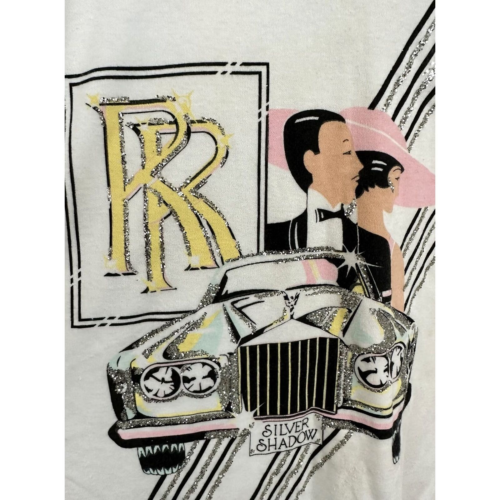Vintage VTG 80s Rolls Royce Luxury Bedazzled Pullover Top T-Shirt Gestie White L Womens 80s T-Shirt Size L / US 10 / IT 46 - 3 Thumbnail