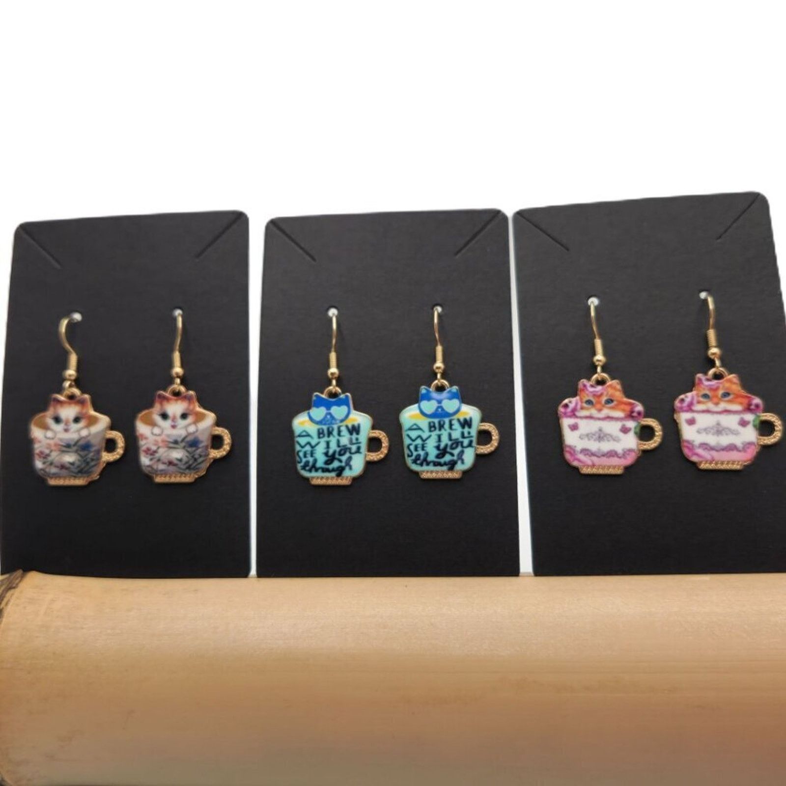 Other Calico Cat Teacup Earrings – Handmade & Customizable Size ONE SIZE - 4 Thumbnail