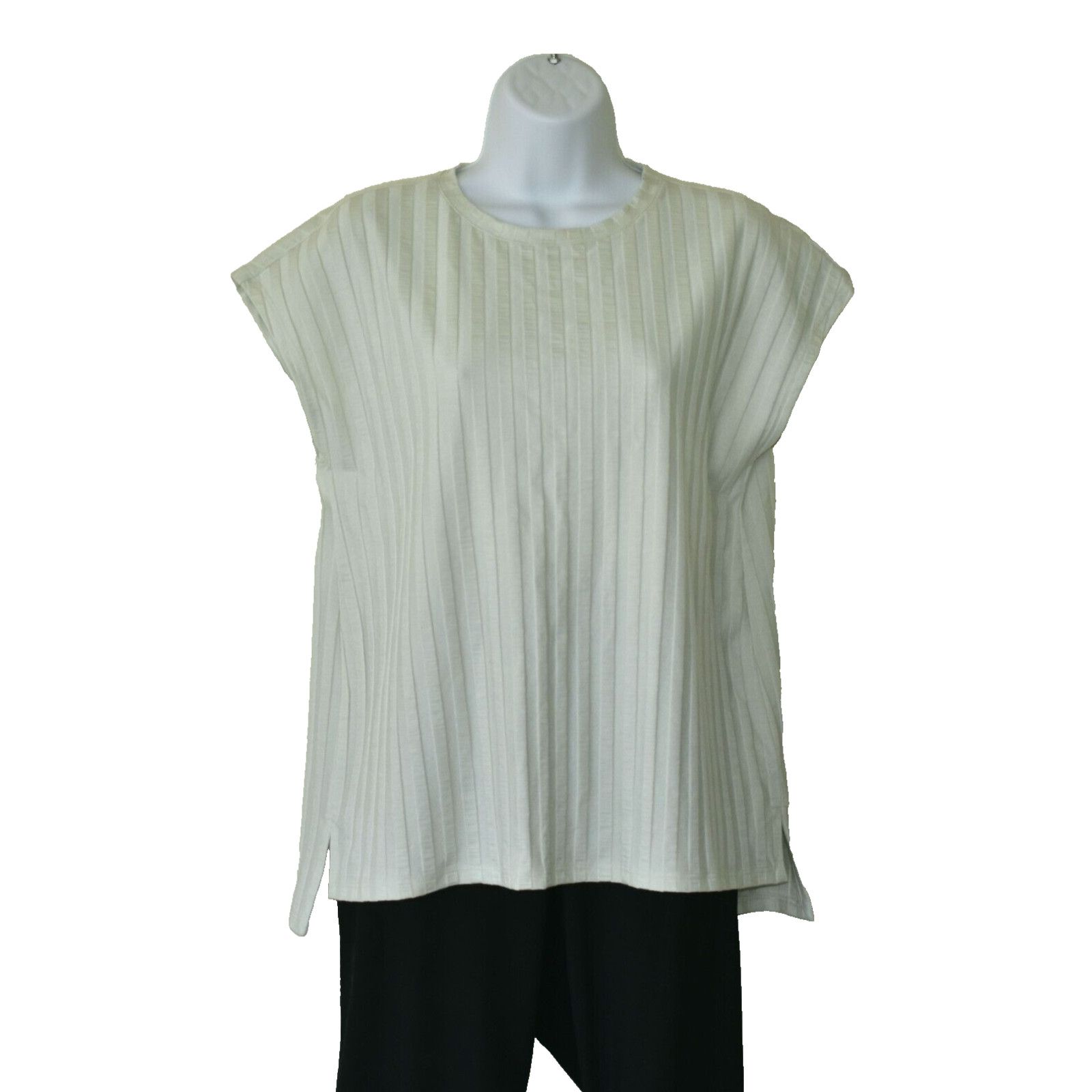 Eileen Fisher EILEEN FISHER Light Sage Stripe Crewneck Petite Top Size PM Size M / US 6-8 / IT 42-44 - 1 Thumbnail