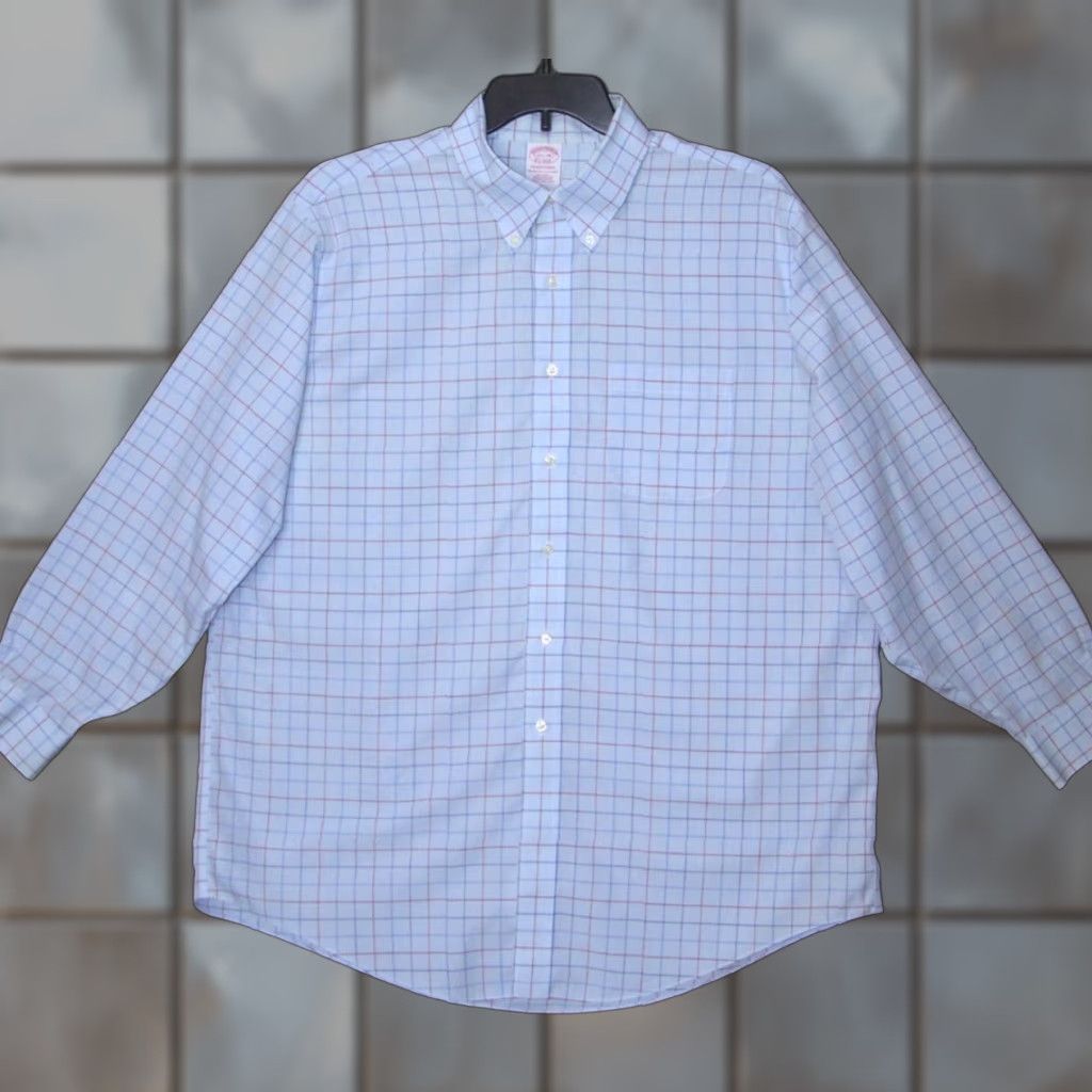 Brooks Brothers Shirt Adult 3Xl XXL 17 1/2 34 Blue Classic LS Button Strip Men