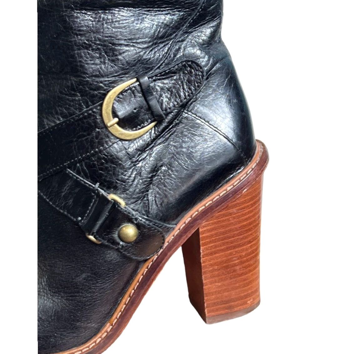 Vintage Boutique Women's Charissa Black Leather Over the Knee Buckle Heeled Boot Size 8M Size US 8 / IT 38 - 4 Thumbnail