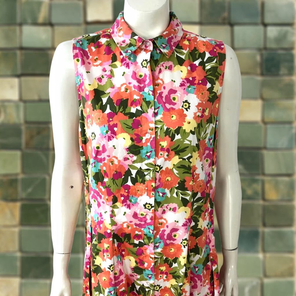 Talbots Talbots Shirt Dress 12 Midi Pink Floral All Over Print Sleeveless Collared Buttonless Pullover Knit Cotton Spandex Womens Size XL / US 12-14 / IT 48-50 - 1 Thumbnail