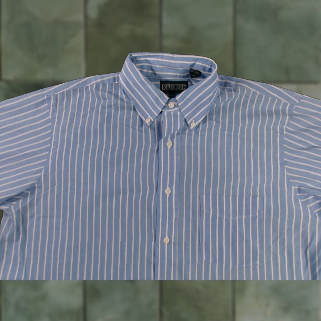 Lands' End Lands End Shirt Men 16.5 Blue Striped Retro Classic Casual Vintage USA Made Y2K Size US XL / EU 56 / 4 - 1 Thumbnail