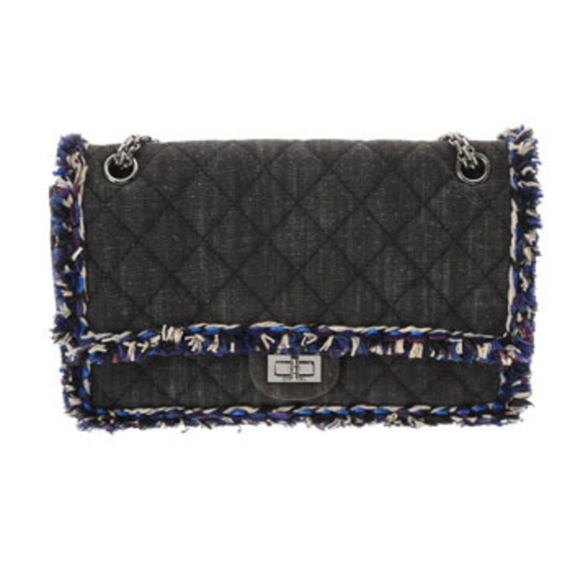 Chanel Matelasse Double Flap Fringe Black Women's Denim Shoulder Bag
