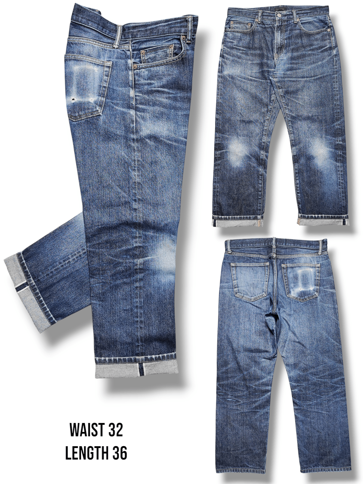 Uniqlo Selvedge Vintage y2k grunge faded blue skater baggy jeans Size US 32 / EU 48 - 1 Thumbnail