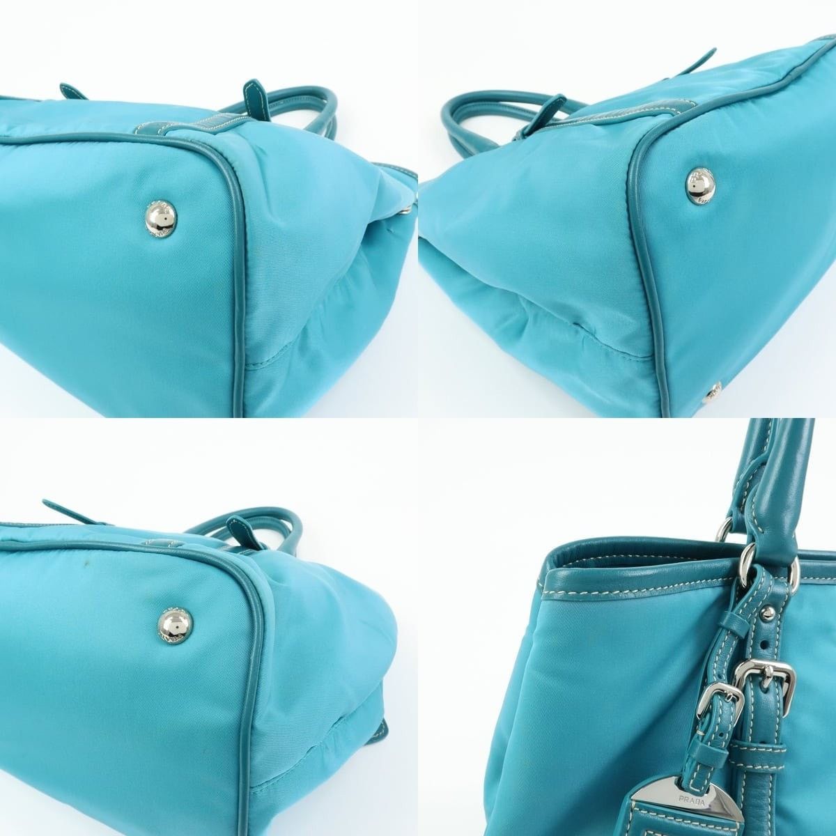 Prada Prada Nylon Leather Tote Blue Size ONE SIZE - 5 Thumbnail