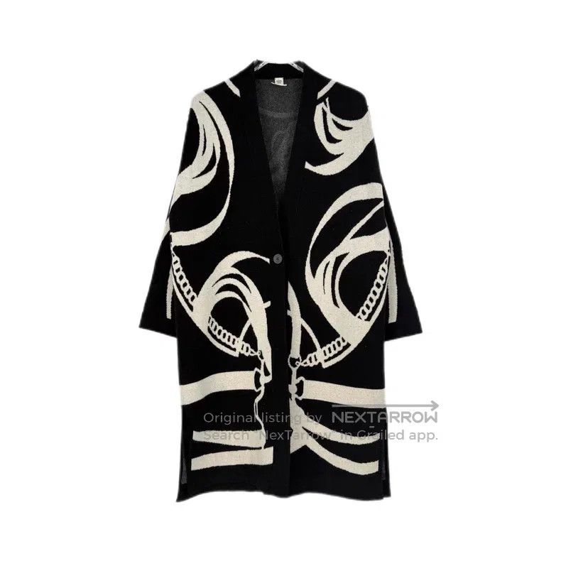 Hermes Hermes Black irregular chain pattern cashmere cardigan Size XXS / US 00 / IT 34 - 1 Thumbnail