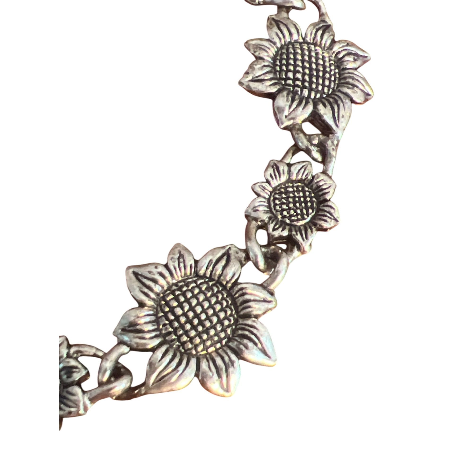 Other Silver Tone Sunflower Flower Link Bracelet Fold Over Clasp T Size ONE SIZE - 2 Thumbnail
